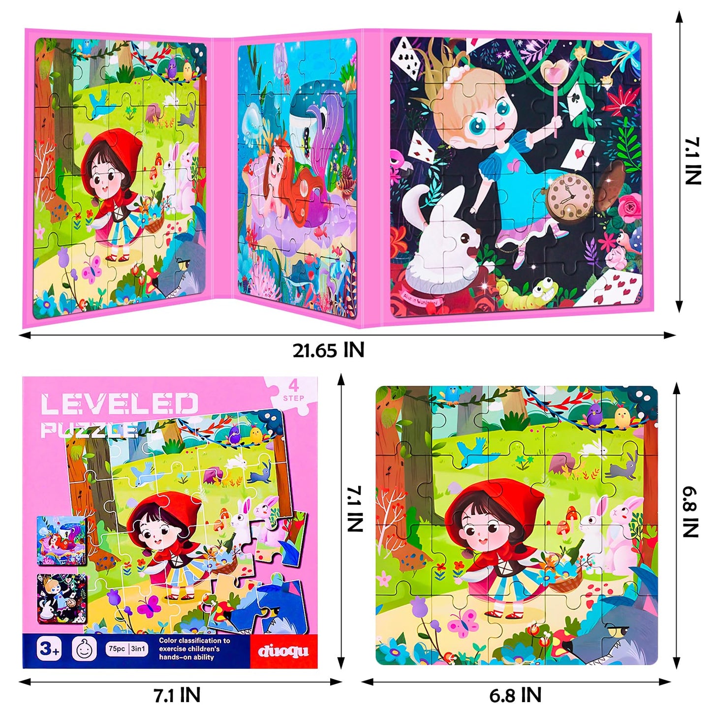 Magnetic Puzzles for Kids Ages 3-5, 3 in 1 Toddler Fairy Jigsaw Puzzle Book, Kids Travel Puzzles Toys, Preschool Learning Toy for Kids 3-8 Year (Fairy Tales)