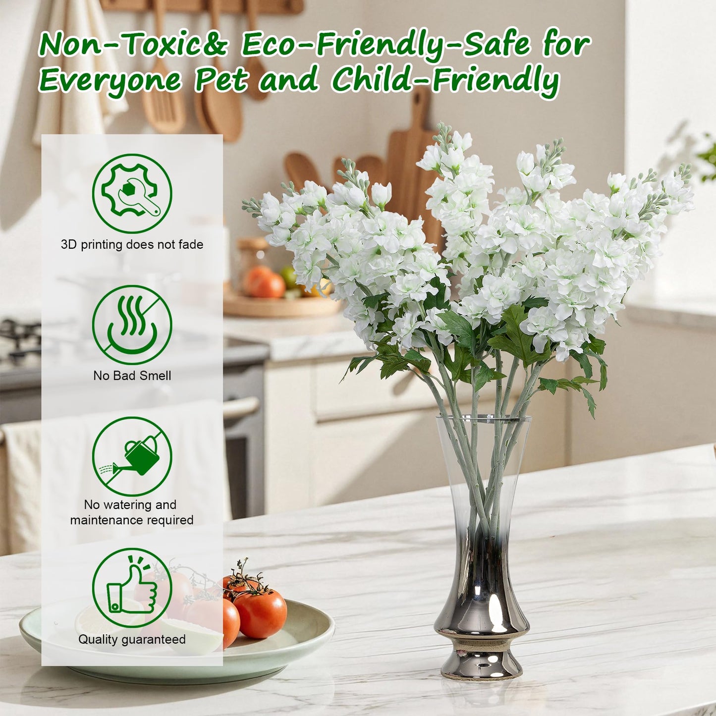 Fake Flowers Artificial Flowers Delphinium Fake Flowers 23.6” Long Stem Artificial Flowers for Tall Vase Silk Flowers for Home Decor Indoor Wedding Aisle Decoration Spring Flowers (White) 8Pcs