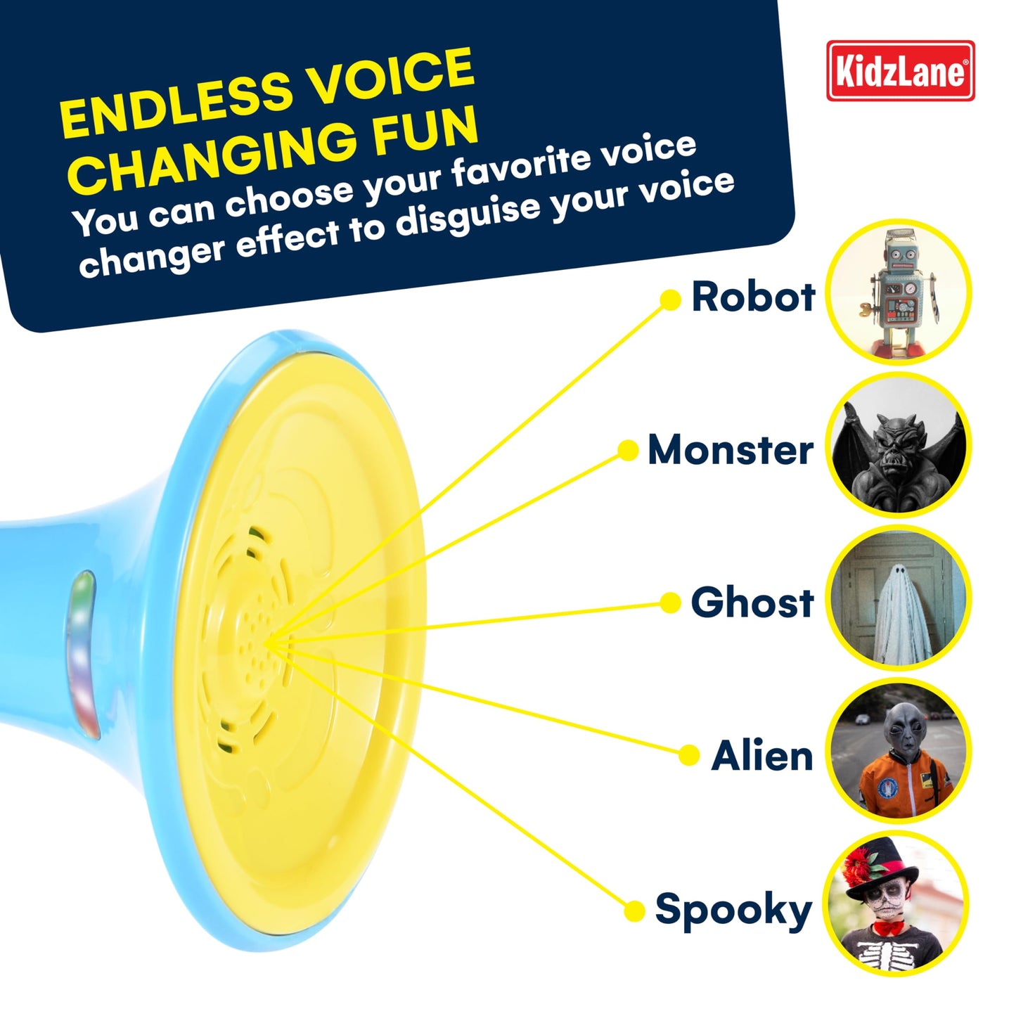 Kidzlane Voice Changer for Kids - Kids Megaphone for Kids Function, LED Lights, and 5 Different Sound Effects - Kids Voice Changer Toy for Kids, Girls, Boys, Teens Age 5 Years and Up - Blue
