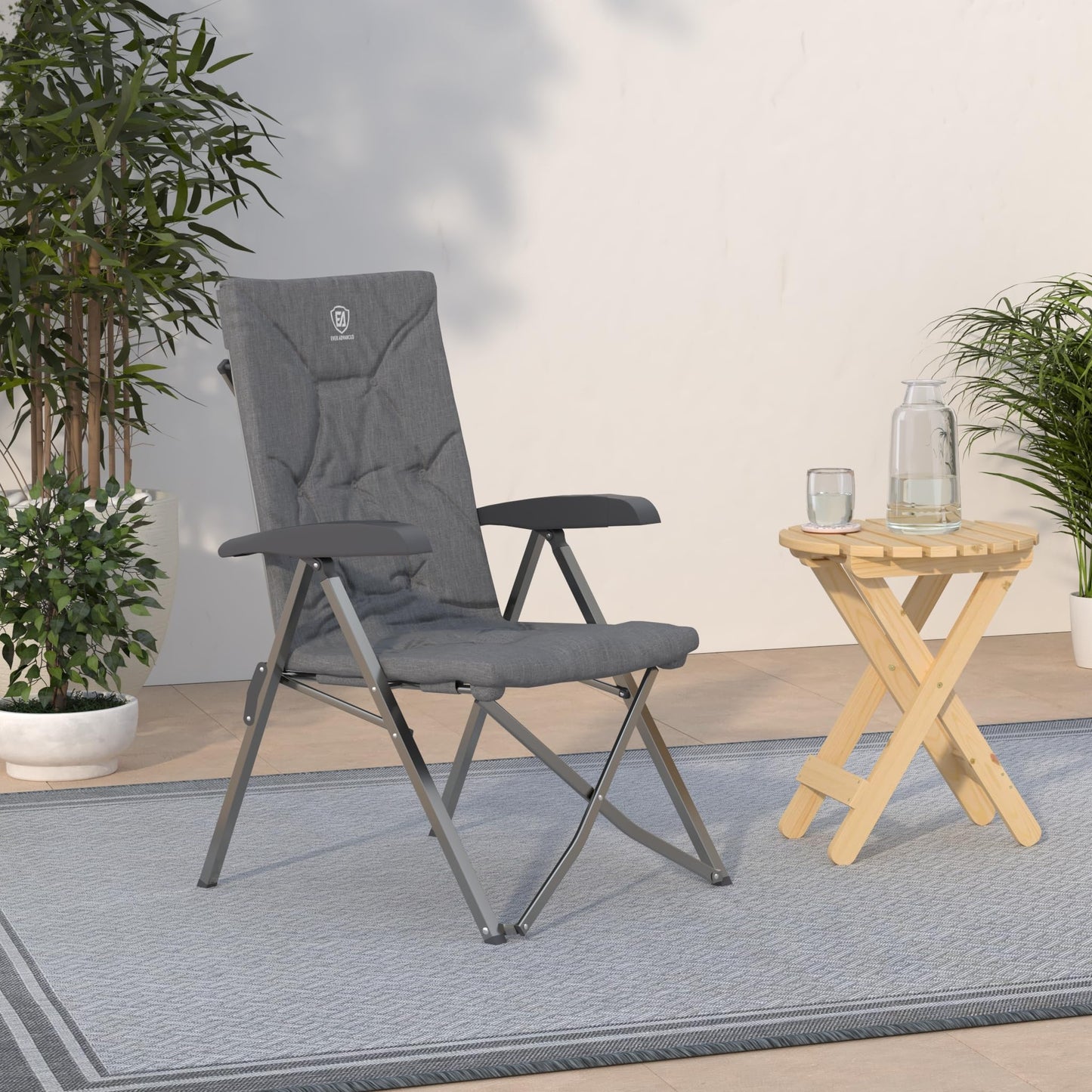 EVER ADVANCED Folding Camping Recliner Chair Fully Padded with Adjustable High Back Support Portable for Adults Patio Reclining Chair