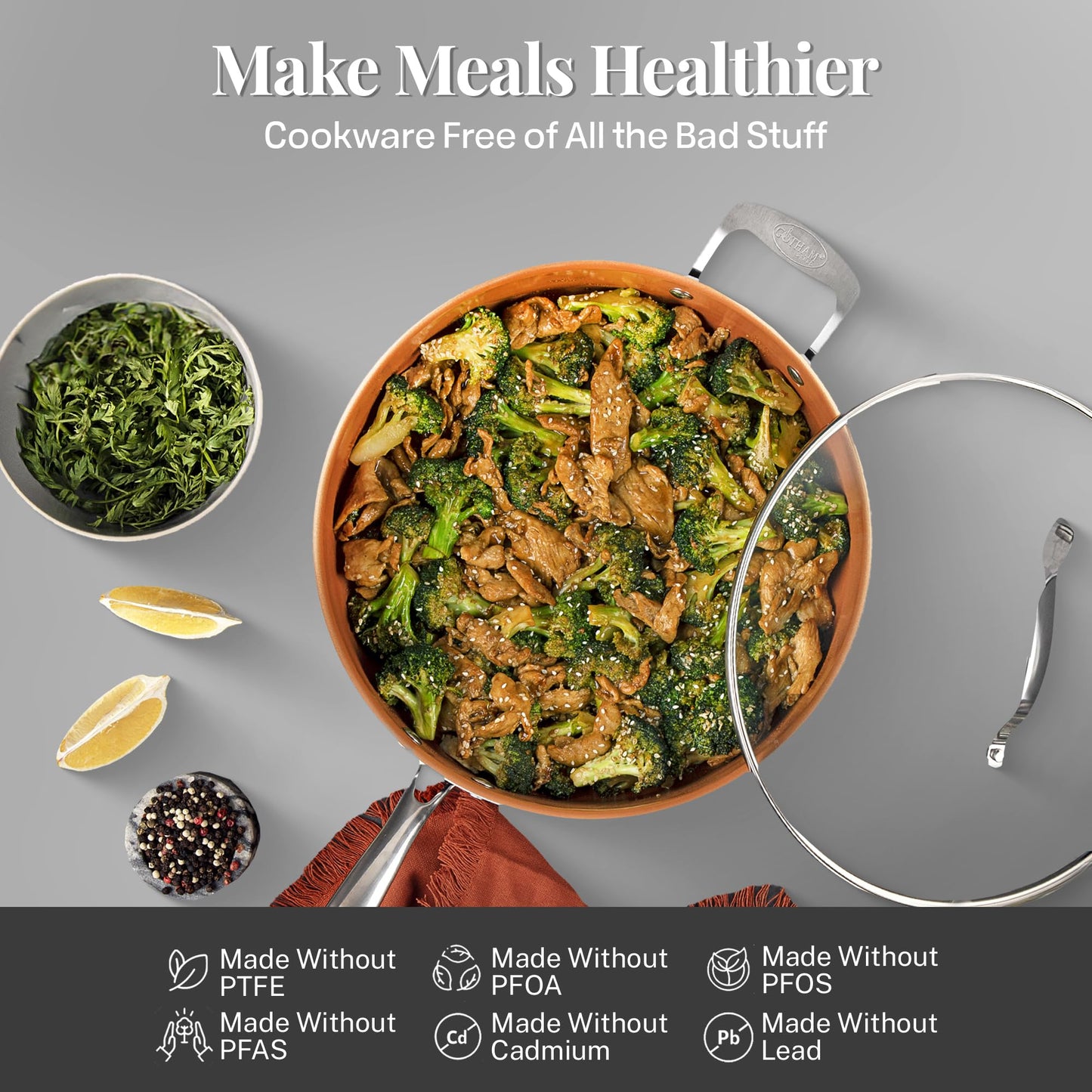 Gotham Steel 12 Pc Ceramic Pots and Pans Set Non Stick, Kitchen Cookware Sets, Pot and Pan Set, Ceramic Cookware Set, Non Toxic Cookware Set, Non Stick Pots and Pan Set, Oven Dishwasher Safe - Copper