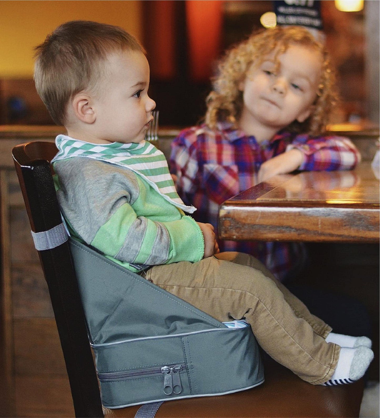 Nuby Easy Go Booster Seat - Travel Booster Seat for Babies and Toddlers - Holds Up to 35 Pounds - 9+ Months - Gray