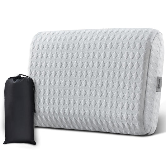 Vekkia Travel Pillow with Memory Foam, Portable and Compressible Camping Pillow with Washable Cover, Ergonomic Supportive for Sleeping, Ideal for Adults & Kids Travel, Hiking, Airplane, Car (Gray S)