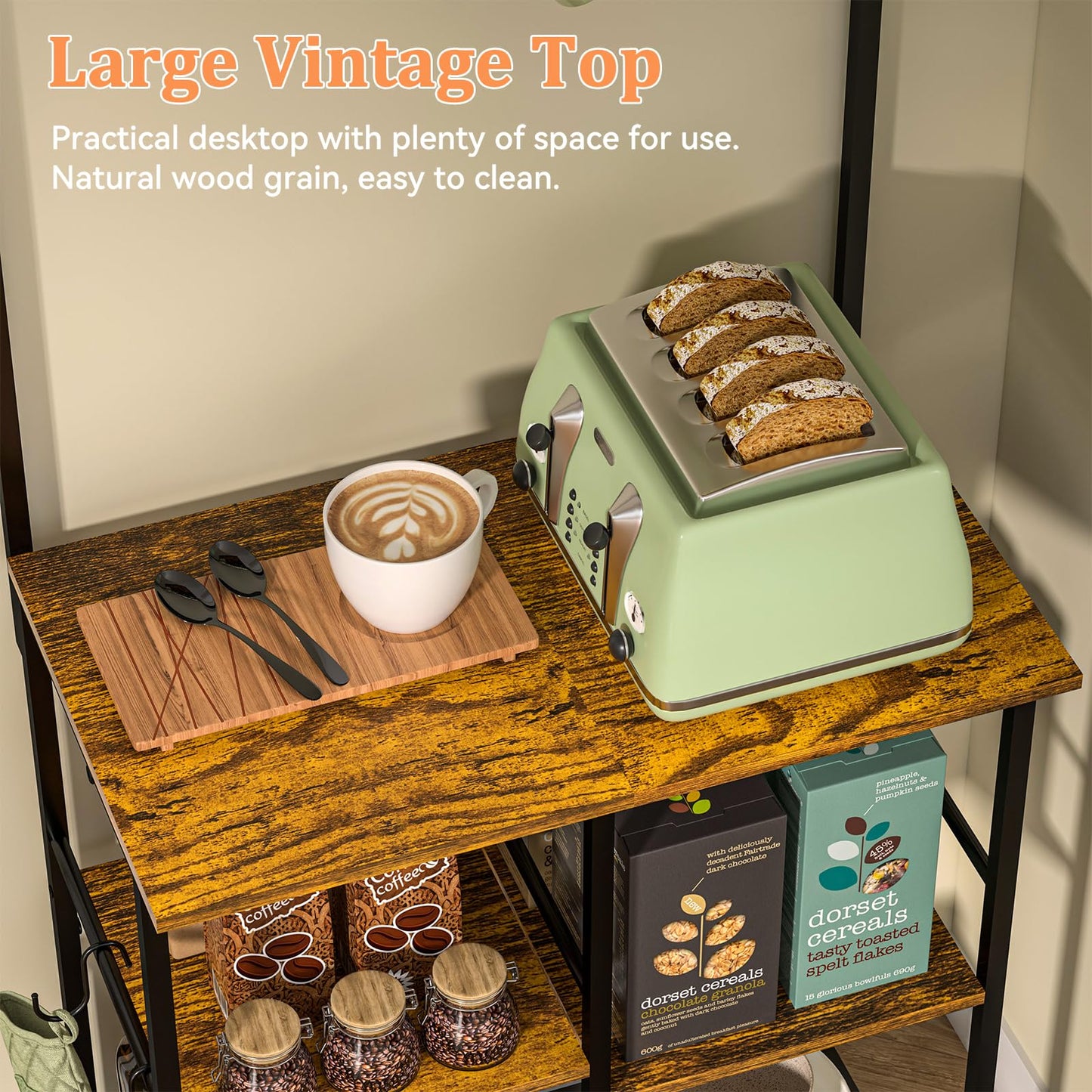 Honkazita Kitchen Buffets Sideboards 23.6 Inch Length With 6 Tiers Zoned Storage Design Coffee Bar Station Microwave Stand Kitchen Rack Bakers Rack