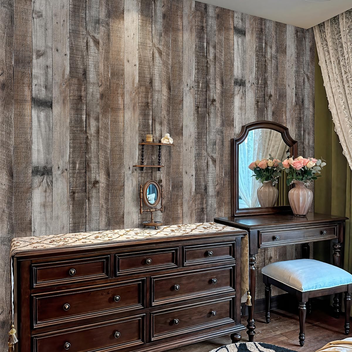 Livebor Gray Shiplap Peel and Stick Wallpaper Wood Contact Paper 17.7”x 120” Distressed Wood Wallpaper Peel and Stick Wooden Wall Gray Contact Paper Rustic Shiplap Plank for Walls and Countertops