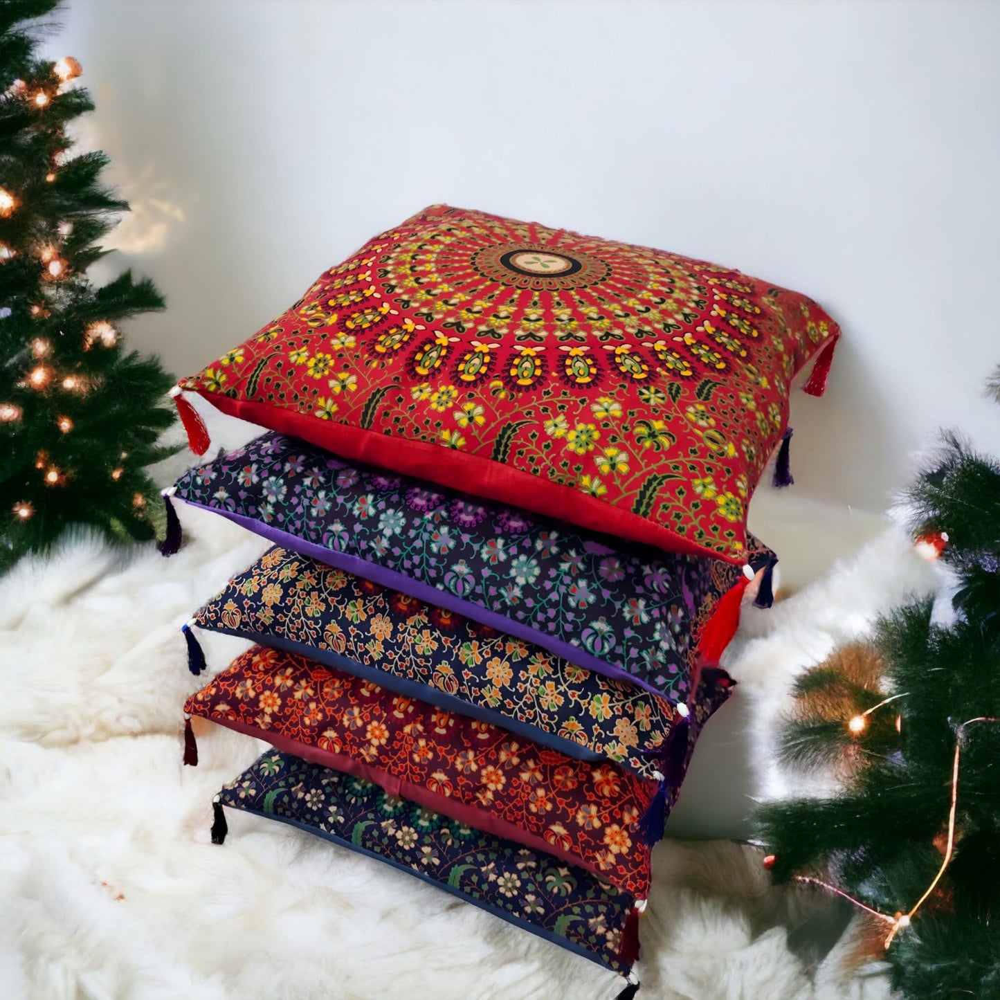 Third Eye Export 100% Cotton Mandala Pillow Covers Set of 5 Pcs Throw Pillows for Couch Decorative Pillow Covers 16x16 in. Boho Throw Pillows Farmhouse Pillow Covers for Arabian Night Party