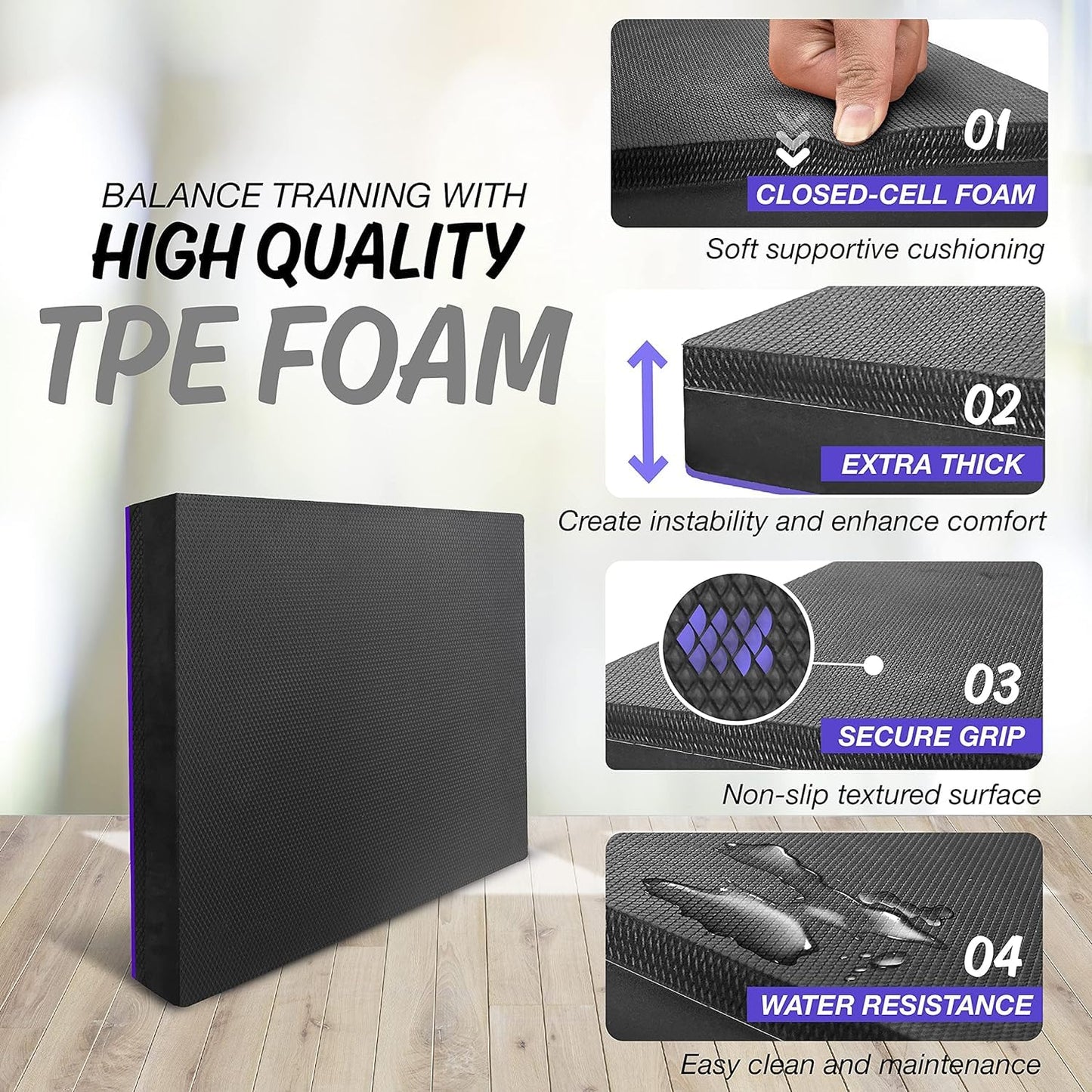 Yes4All Balance Pad Massage/Yoga Pad with Foot Massage Mat for Physical Therapy and Fitness Workout Training, Suitable for Home, Work, Rehabilitation- Purple X-Large