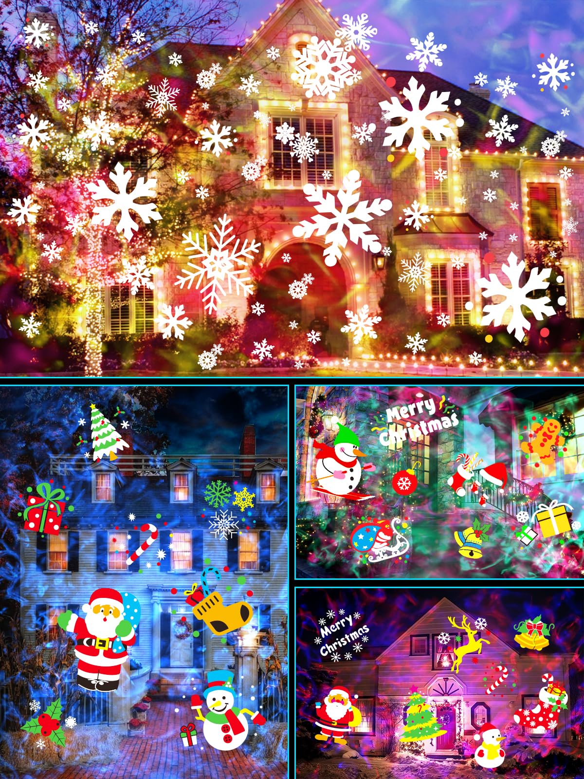 8-Pattern Christmas Projector Lights Outdoor, Anysun Brighter 160 HD Patterns Christmas Decorations, 2-in-1 Ocean Wave Snowflake Holiday Projector Waterproof with Timer for Garden Party Landscape Show