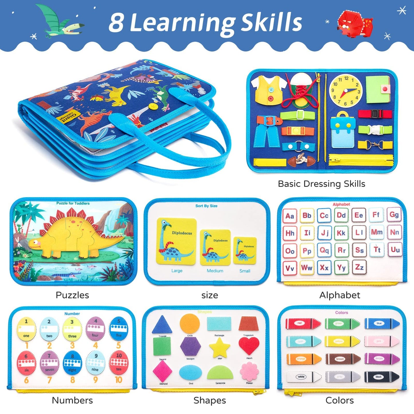 Giant Cabbage Busy Board Sensory Toys for Toddlers 1 2 3 4, Toddler Travel Activities Educational Toys, Montessori Toys for 2 3 4 Year Old Boys Girls Gift, Dinosaur