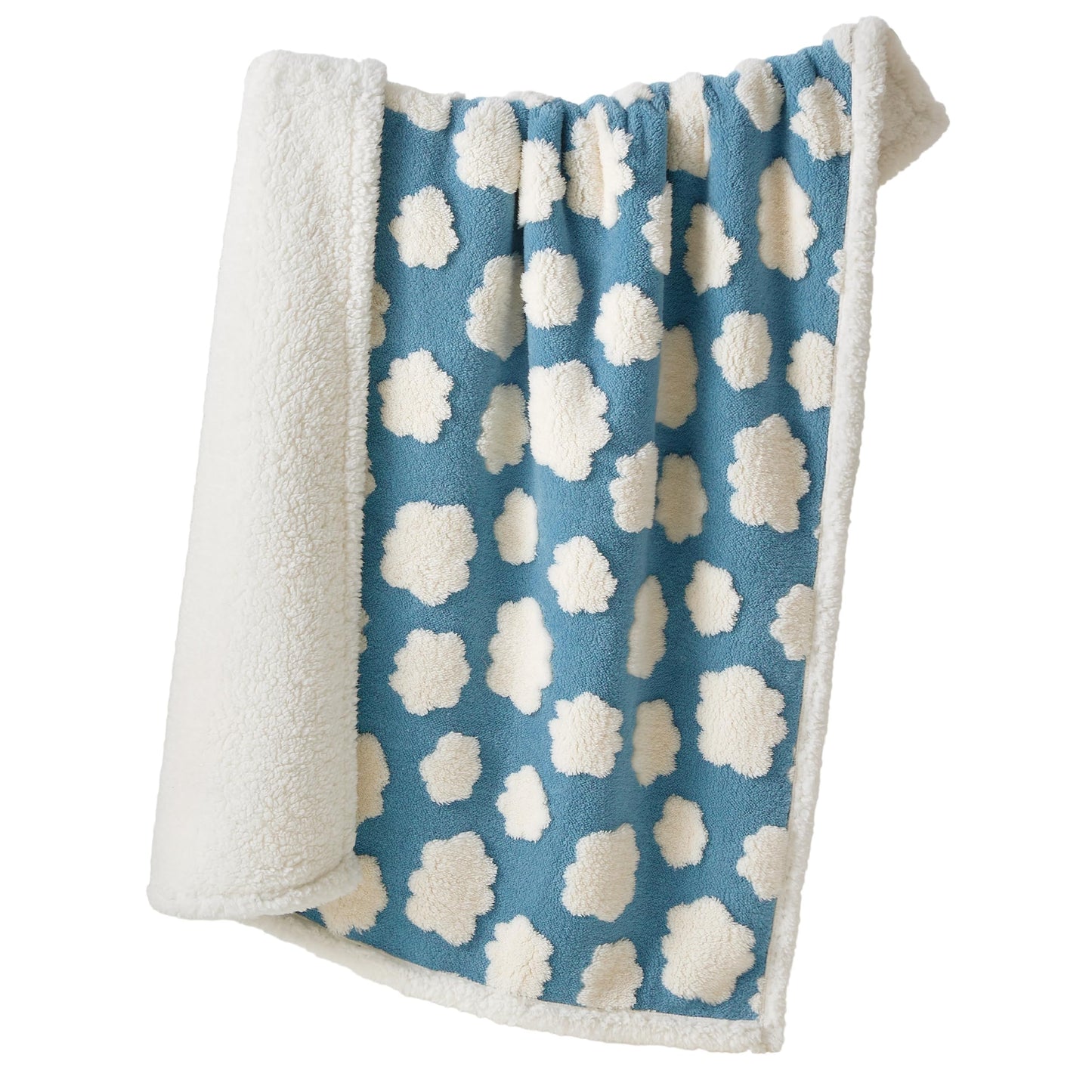 Lesure Waterproof Puppy Blanket for Small Dogs - Washable Double Sided Dog Blankets with Warm Jacquard Shag and Soft Sherpa Fleece, Pet Cat Blanket for Couch Protection, 3D Textured Cloud, Blue