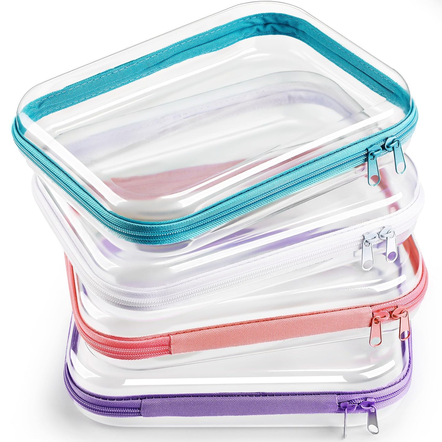 Hoolerry 4 Pcs Hard Clear Zipper Case Transparent Cases for Snacks Makeup Bag Plastic Storage Box Containers for Building Blocks, Puzzles, Cosmetics (Multicolor,9.8 x 7.9 x 2 in)
