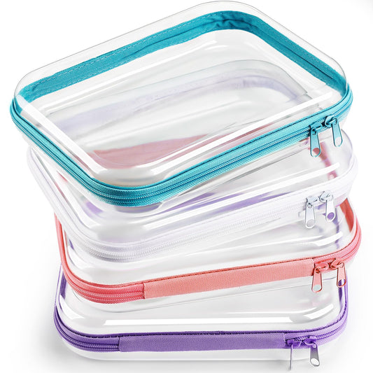 Hoolerry 4 Pcs Hard Clear Zipper Case Transparent Cases for Snacks Makeup Bag Plastic Storage Box Containers for Building Blocks, Puzzles, Cosmetics (Multicolor,9.8 x 7.9 x 2 in)