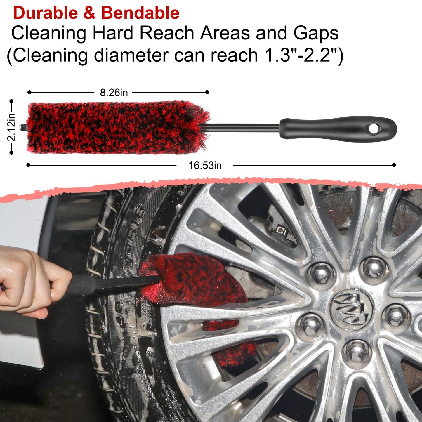 Fitosy Car Wheel Rim Tire Brush Set, Detailing Wash Kit, Long Soft Detail Brushes Accessories Tool for Automotive Cleaning Wheels, Interior,Exterior,Dirty Tires