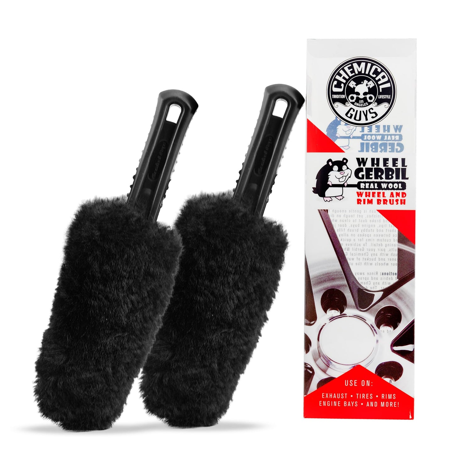 Chemical Guys Gerbil Wheel and Rim Brush, Safe for Exhaust, Tires, Rims, Engine Bays, & More, 2 Pack