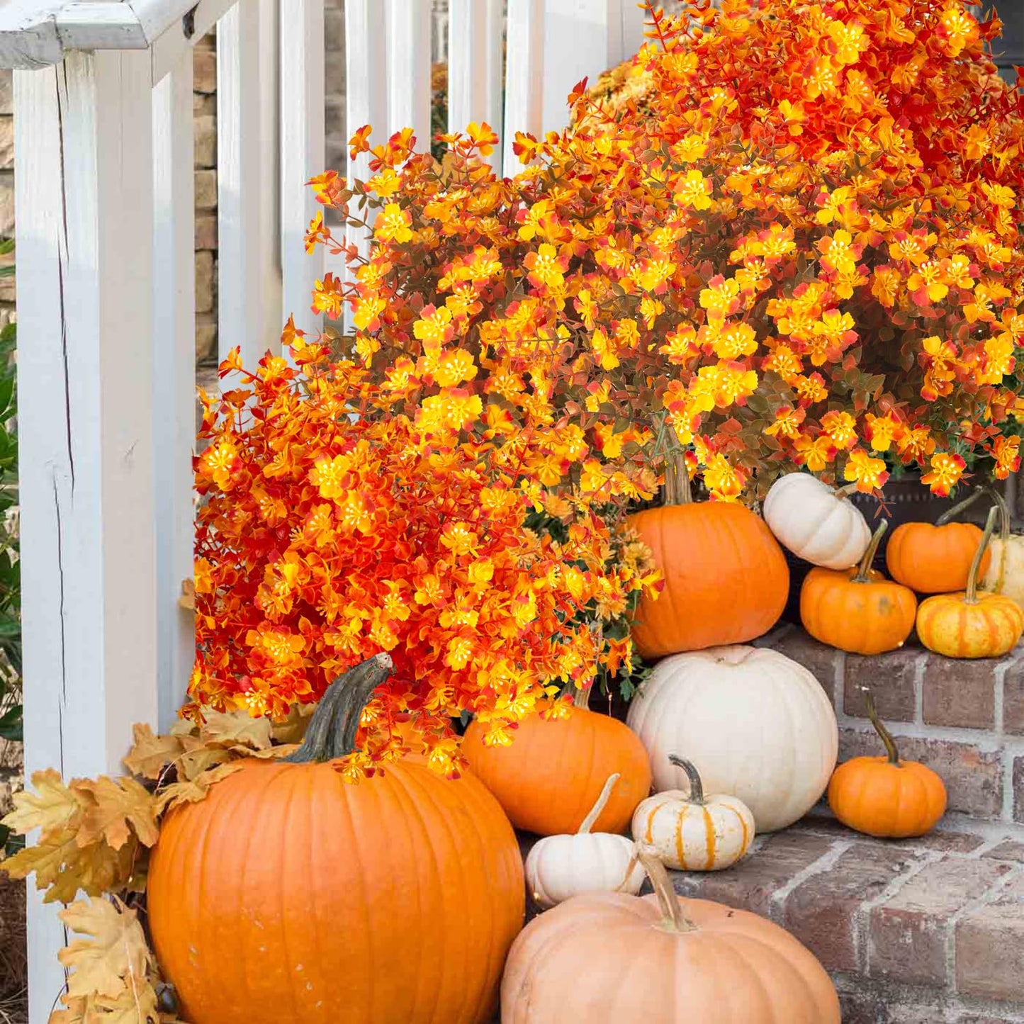 Grunyia 12 Bundles Artificial Fall Flowers for Outdoors, Artificial Plants UV Resistant Fall Fake Mums Plants for Outside Halloween Christmas Porch Decoration ecorations (Fall Red)