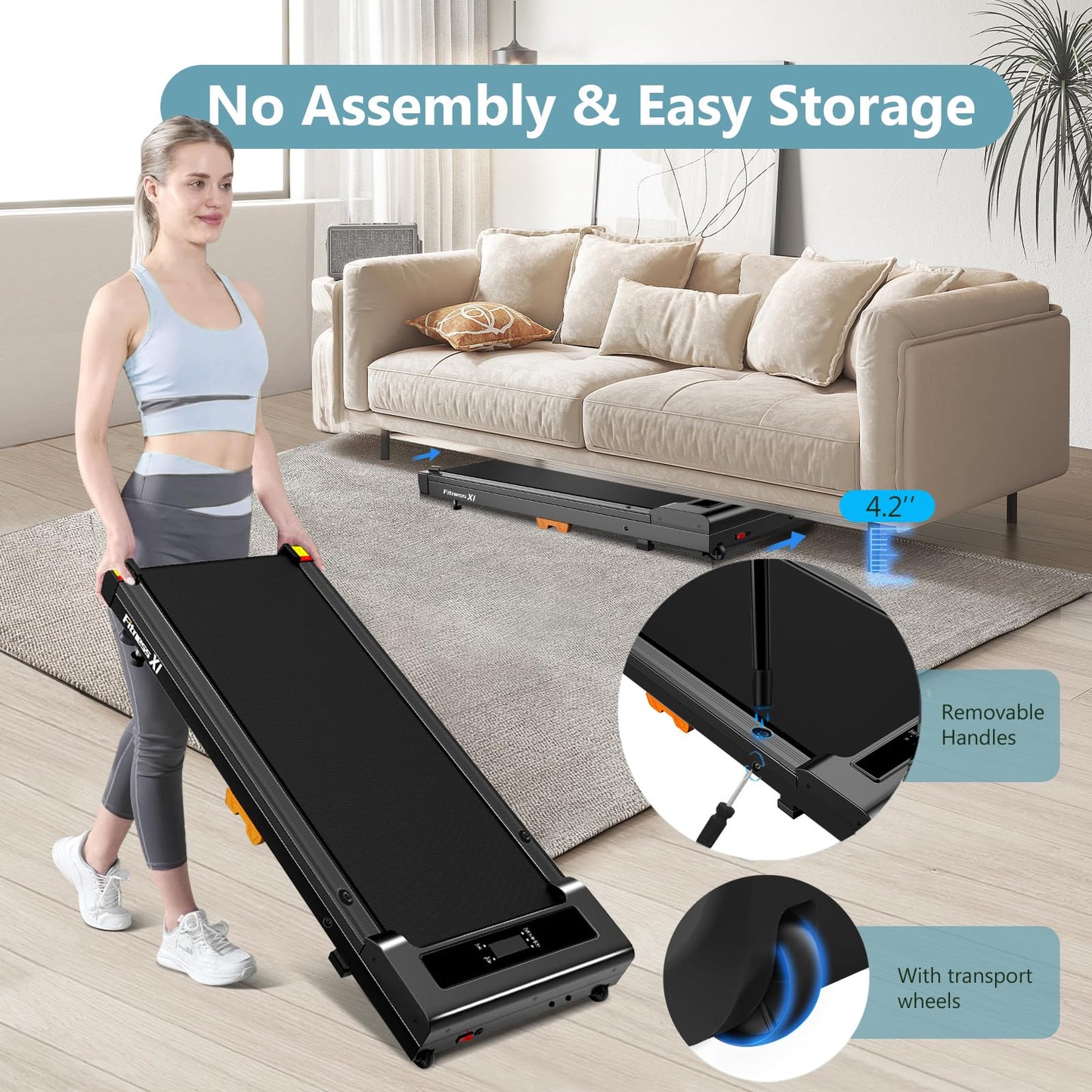 Walking Pad, Under Desk Treadmill for Home, Portable Treadmill 300 lbs Capacity (Black-Timeless)