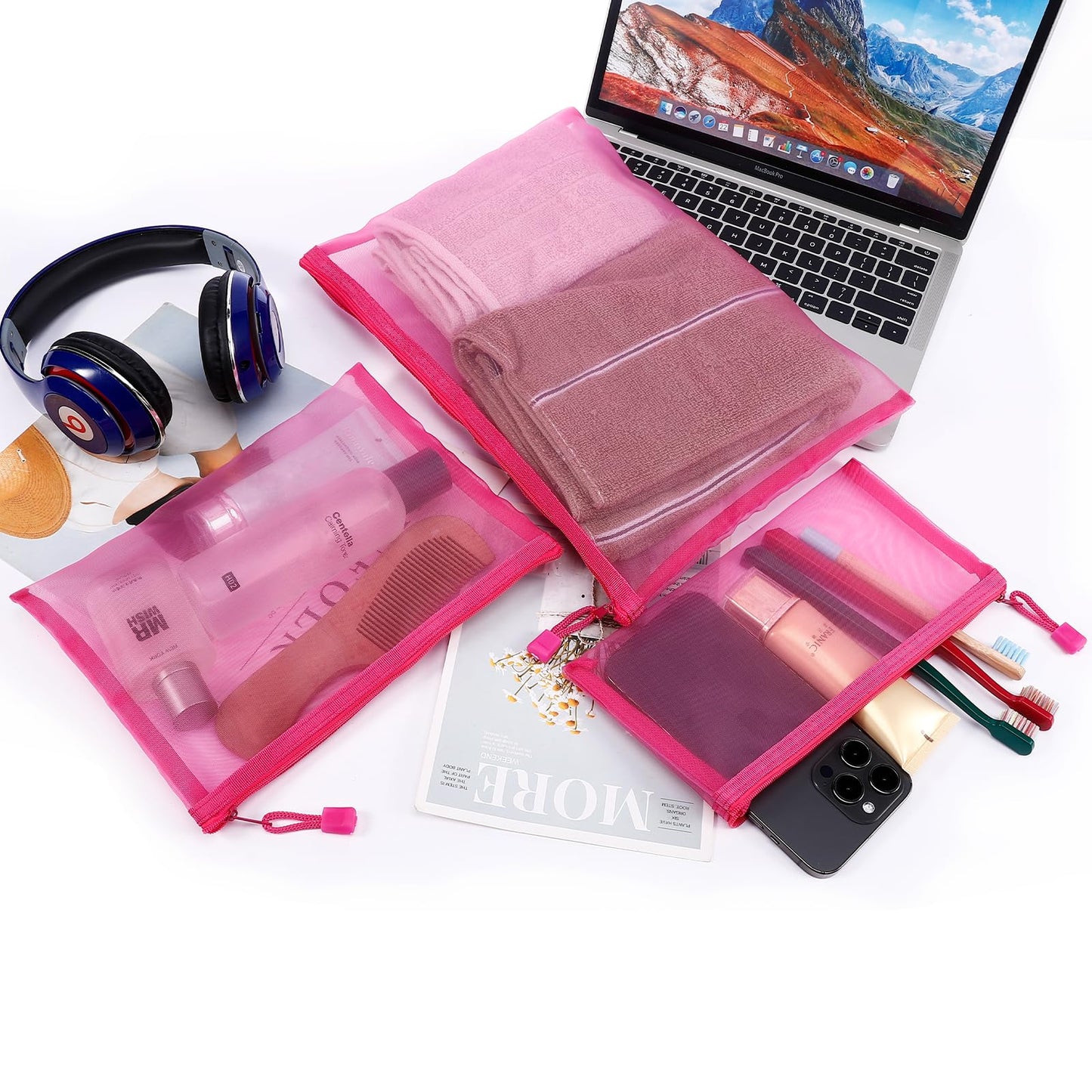 Sinzip 12 Pieces Zipper Nylon Mesh Pouch, Mesh Cosmetic Bags Makeup Bags Pencil Case, Multipurpose Travel Bags for Cosmetic School Office Supplies and Travel Accessories (Black, Assorted Sizes)