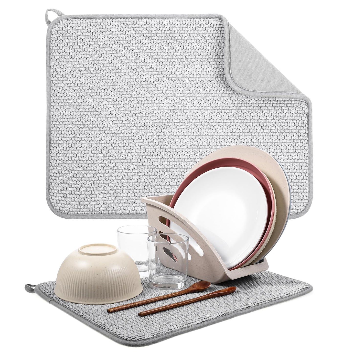 Giantree Small Microfiber Dish Drying Mat, Absorbent Dish Drainer Mats for Kitchen Counter, 15.74 x 11.8 Inch Microfiber Dishes Drying Pad Countertops Sinks Draining Racks(Gray)