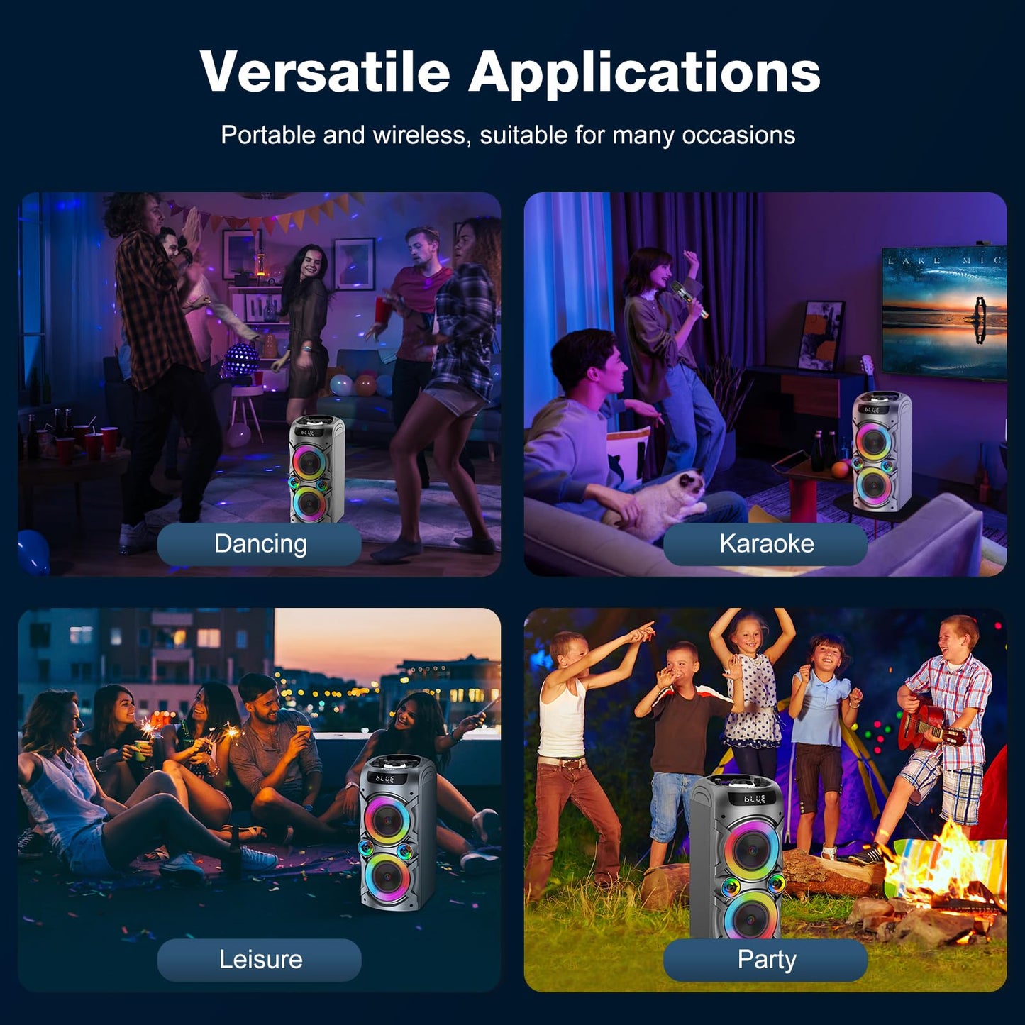 Portable Bluetooth Speaker 100W Big Powerful Wireless Boombox TWS Pairing Loud Stereo Sound Deep Bass Large Party Speakers with Subwoofer LED Lights for Outdoor Home Camping