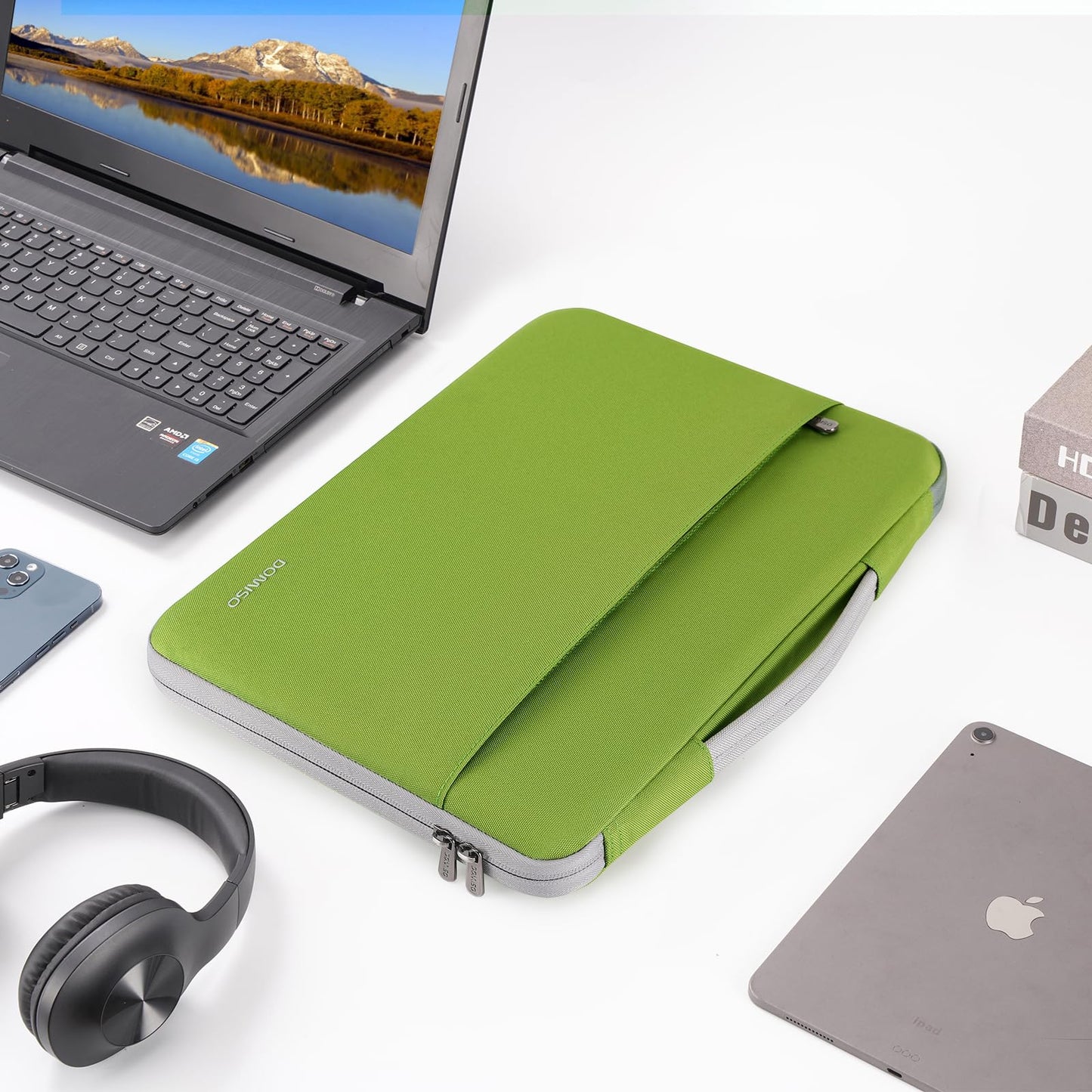 DOMISO 17 inch Laptop Sleeve Case Water-Resistant Bag Portable Carrying Protector with Handle for 17.3" IdeaPad 3 Gen 7/IdeaPad 300 320 321/17.3" ZBook Fury 17.3 G8/HP Envy/LG Gram 17",Tender Green