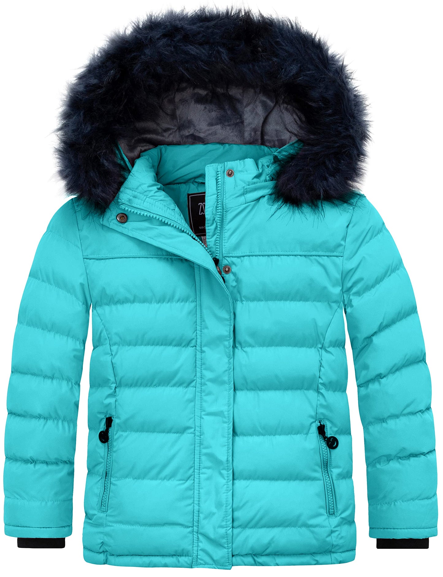 ZSHOW Girls' Puffer Coat Padded Warm Winter Jacket Removable Hooded Coat(Light Blue,14-16)