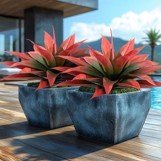 ENALGRE Artificial Agave 22" Faux Agave Fake Greenery Outdoor Artificial Plant Fake Plant for Indoor Home Decoration Plastic Plant Outdoor Decor Front Porch Decor Simulation Plants (Red 2Pcs) No Vase