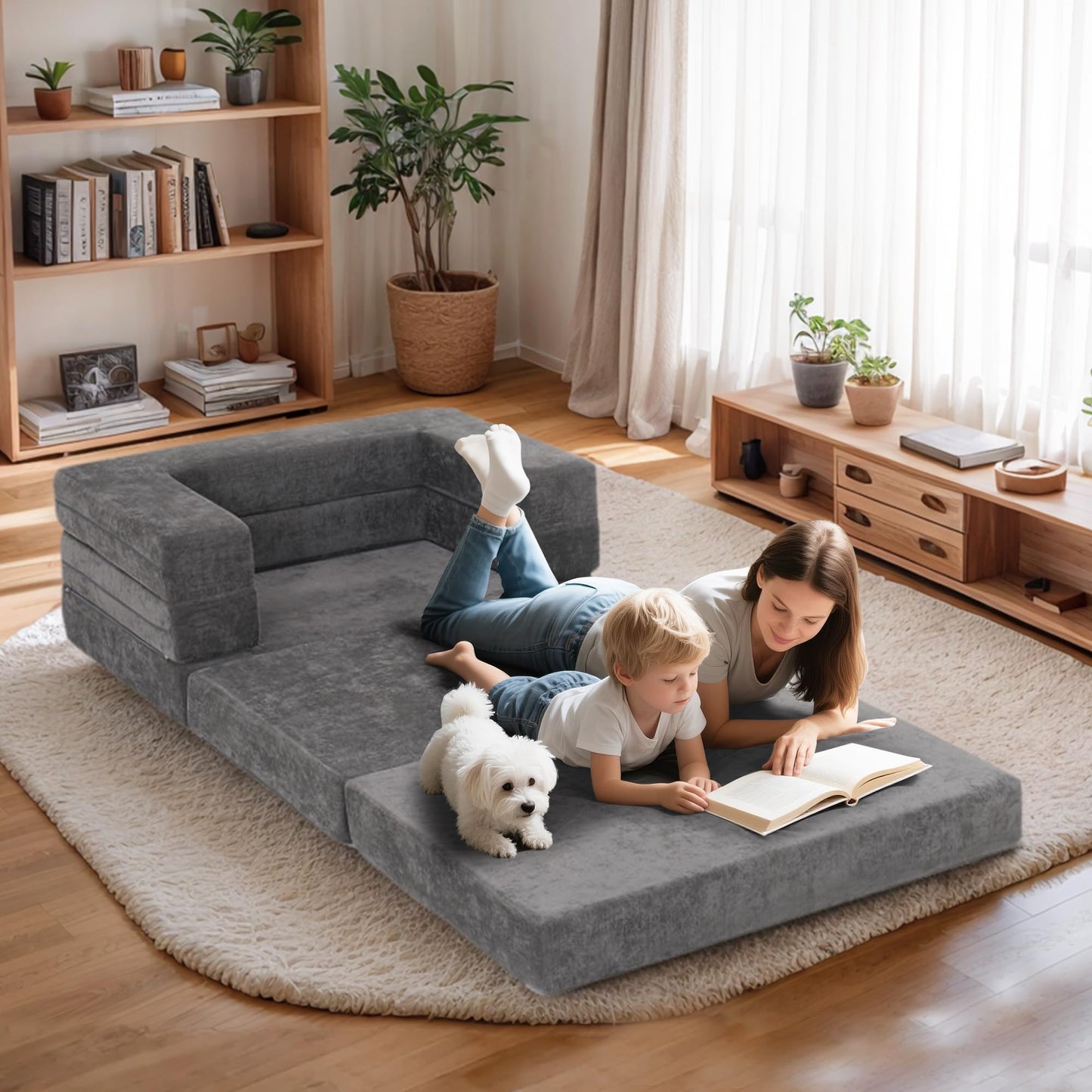 Decofy Folding Sofa Bed with Pillow and Armrest, Convertible Sleeper Sofa 3 in 1 Fold Out Chair Bed Futon Couch for Living Room, Dorm, Guest Room, Home, Office, Apartment