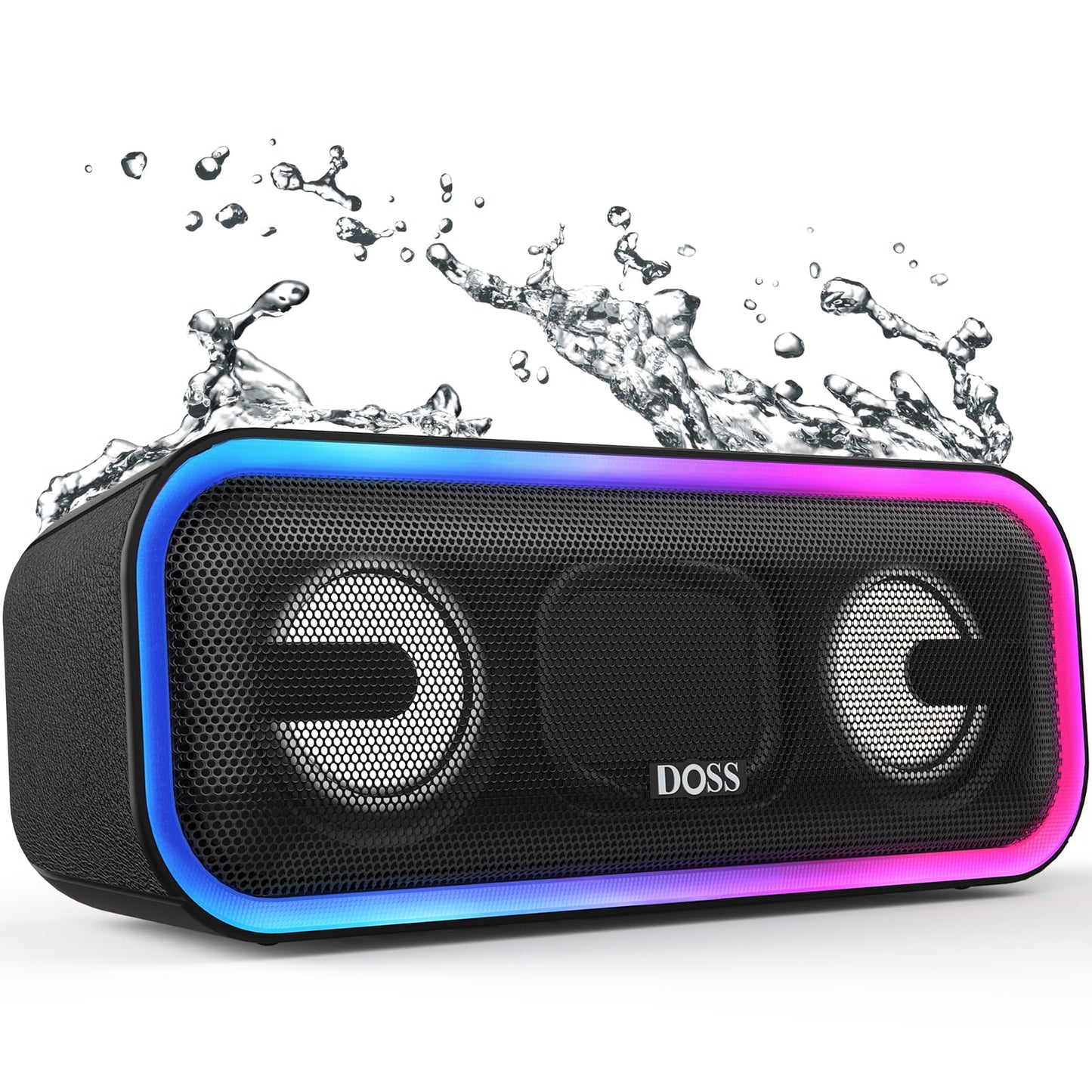 DOSS SoundBox Pro+ Bluetooth Speaker with 24W Impressive Sound, Extra Bass, IPX6 Waterproof, 15H Playtime, Wireless Stereo Pairing, Multi-Colors Light, Portable for Outdoor, Home, Party, Beach