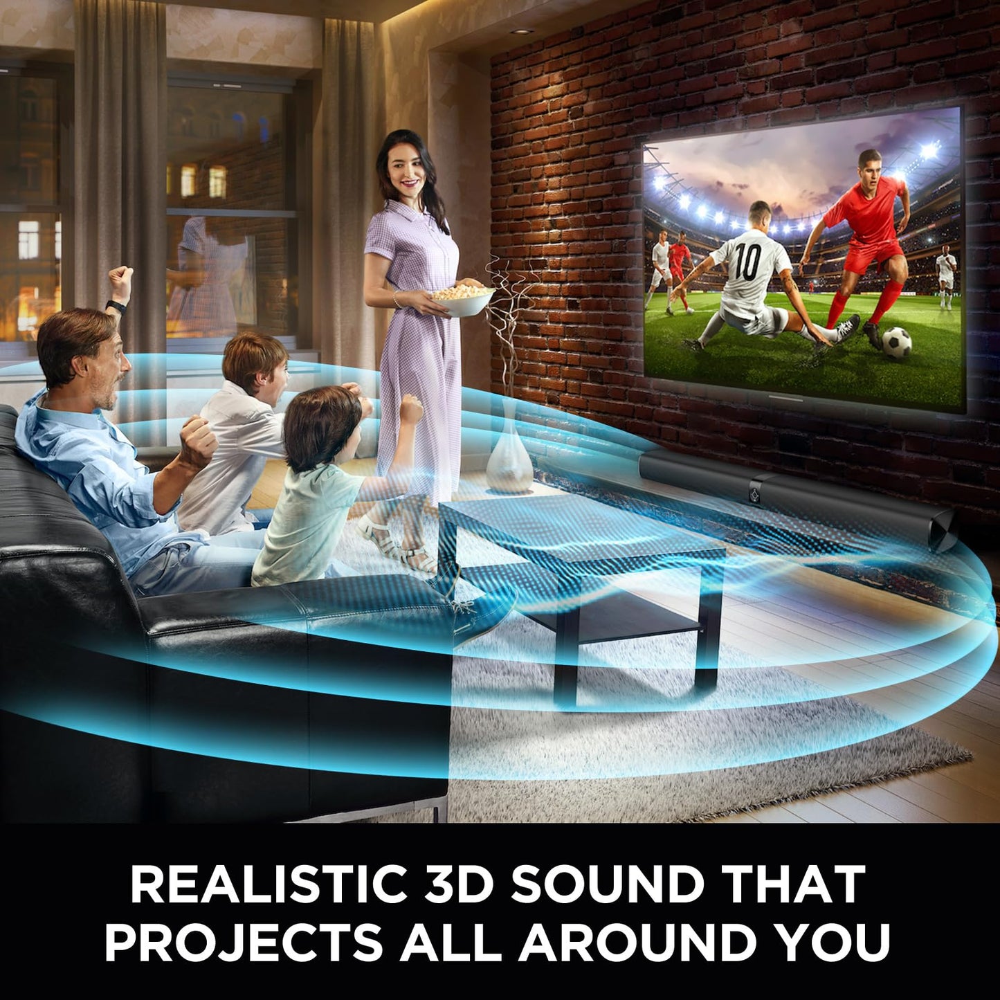 Assistrust Sound Bar for Smart TV, Soundbar with Bluetooth/ARC/Opt/AUX Connect, Auto Volume Boost, 3 Equalizer Modes, 2 in 1 Detachable Soundbar for TV/PC/Gaming/Projectors