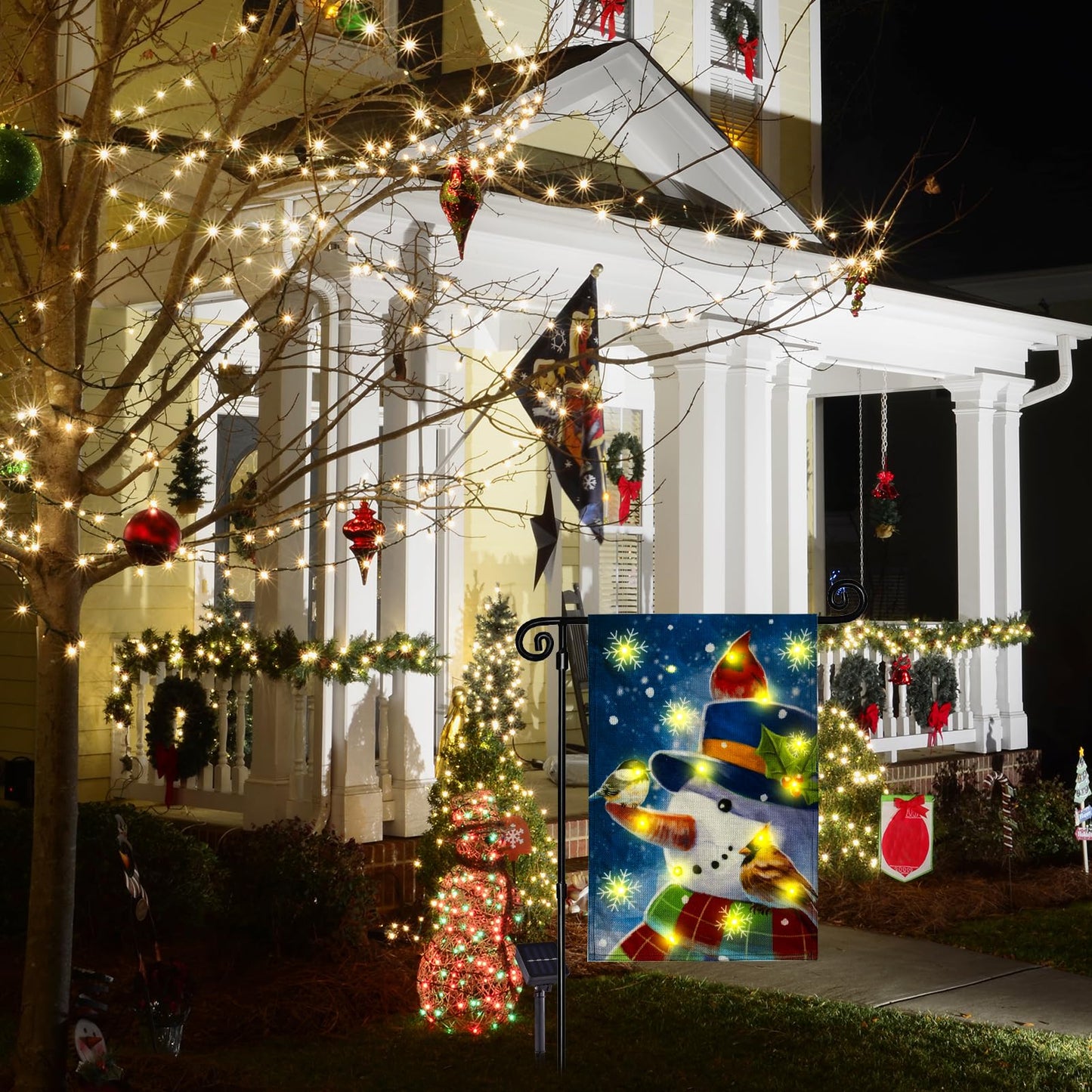 Christmas Lights Garden Flag,Double Sided Christmas LED Outdoor Christmas Yard Flag for Winter Christmas Outdoor Decoration (Multi_Snow, 12 * 18)