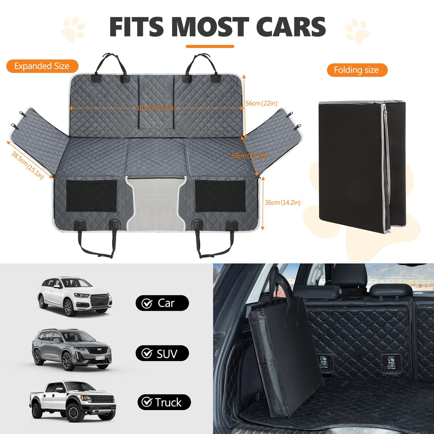 ANOSOSPECIAL Back Seat Extender,Dog Car Seat Cover,Waterproof Pet Hammock Travel Bed,Durable Camping Air Mattress,Non Inflatable Car Bed Mattress Easy Clean for Car SUV Truck (Grey)