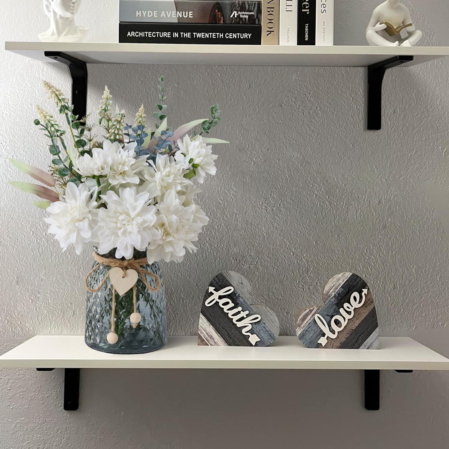 Leftover Fake Flowers in Vase,White Artificial Flowers Centerpieces for Tables,Fake Plant and Faux Flowers for Vase,Silk Flower Arrangements for Home Decor Living Room,Coffee Table Decor