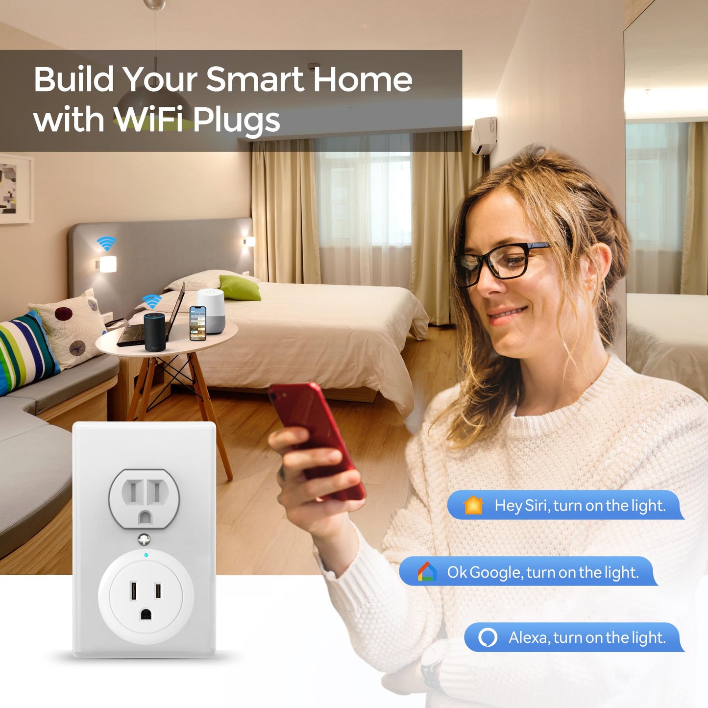 Amysen Matter Smart Plug, 4Pack (WHITE), Compatible with Alexa, Apple Home, Siri, Google Home, SmartThings, 10A/1250W Max, 2.4G Wi-Fi Only