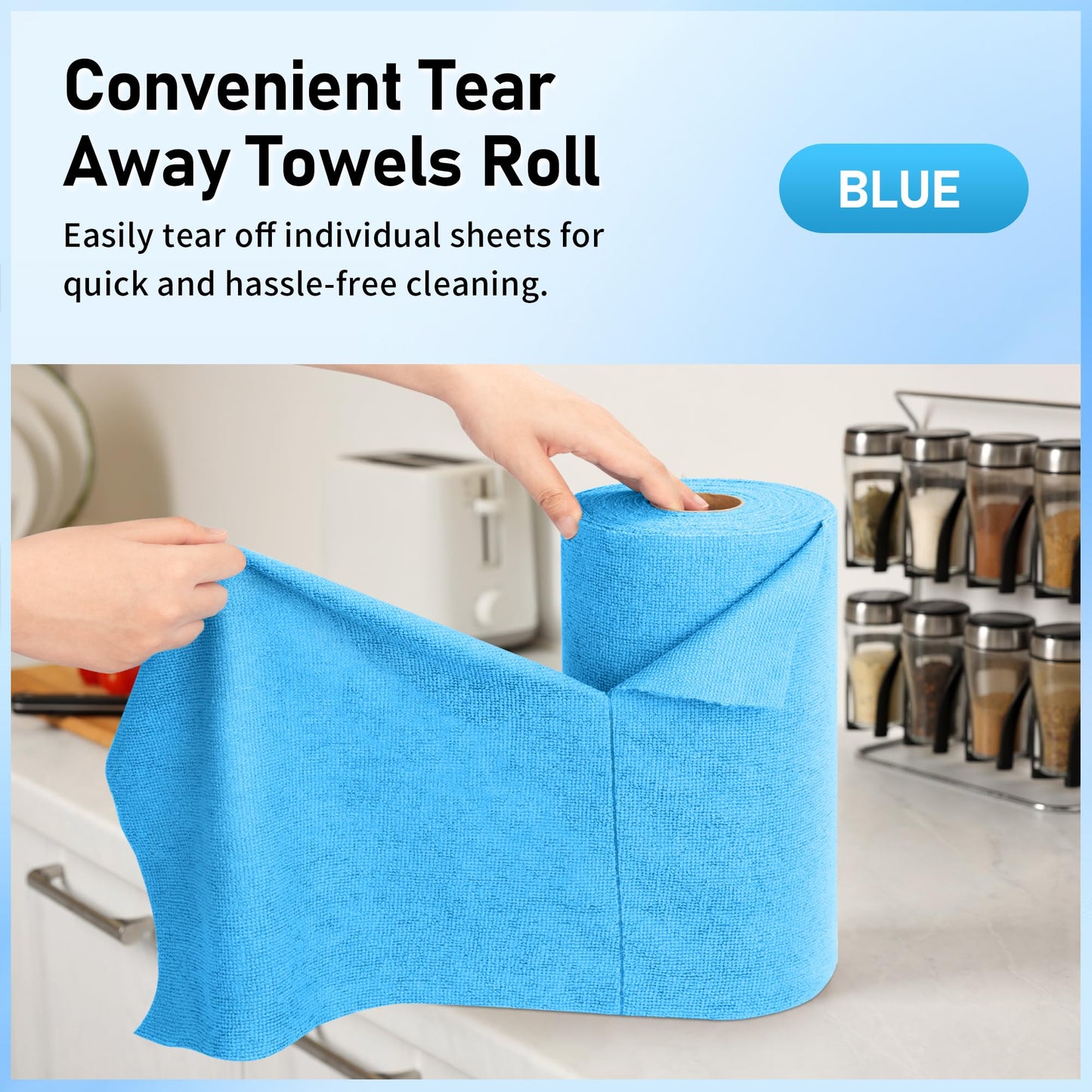 HOMERHYME Microfiber Cleaning Cloth Roll, 75 Pack Tear Away Microfiber Towel, Reusable Washable Shop Towels, Lint Free All-Purpose Cleaning Rags Wash Cloths for Home Car Kitchen Automotive 11.5"x11.5"