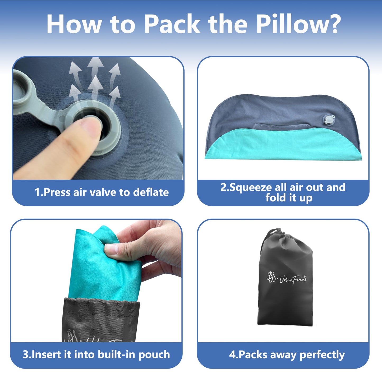 SSS·UrbanForests Ultralight Inflatable Camping Pillow – Compact & Ergonomic Travel Pillow for Neck and Lumbar Support – Waterproof, Portable for Hiking, Backpacking, Airplane & Outdoor Adventures