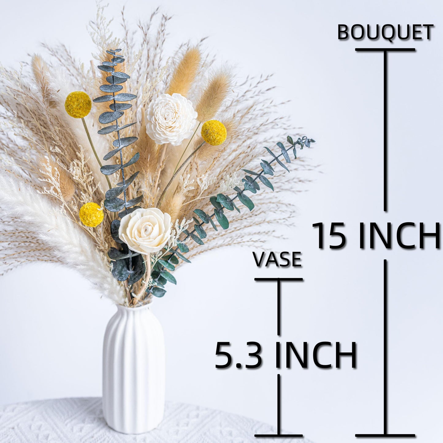 Pampas Grass Decor, Ceramic Vase Included, Dried Flowers Reed diffusers for Home,Dried Eucalyptus Arrangements,Dried Grass for Table Room Decor Wedding Party Birthday Decor (WhiteGreen)