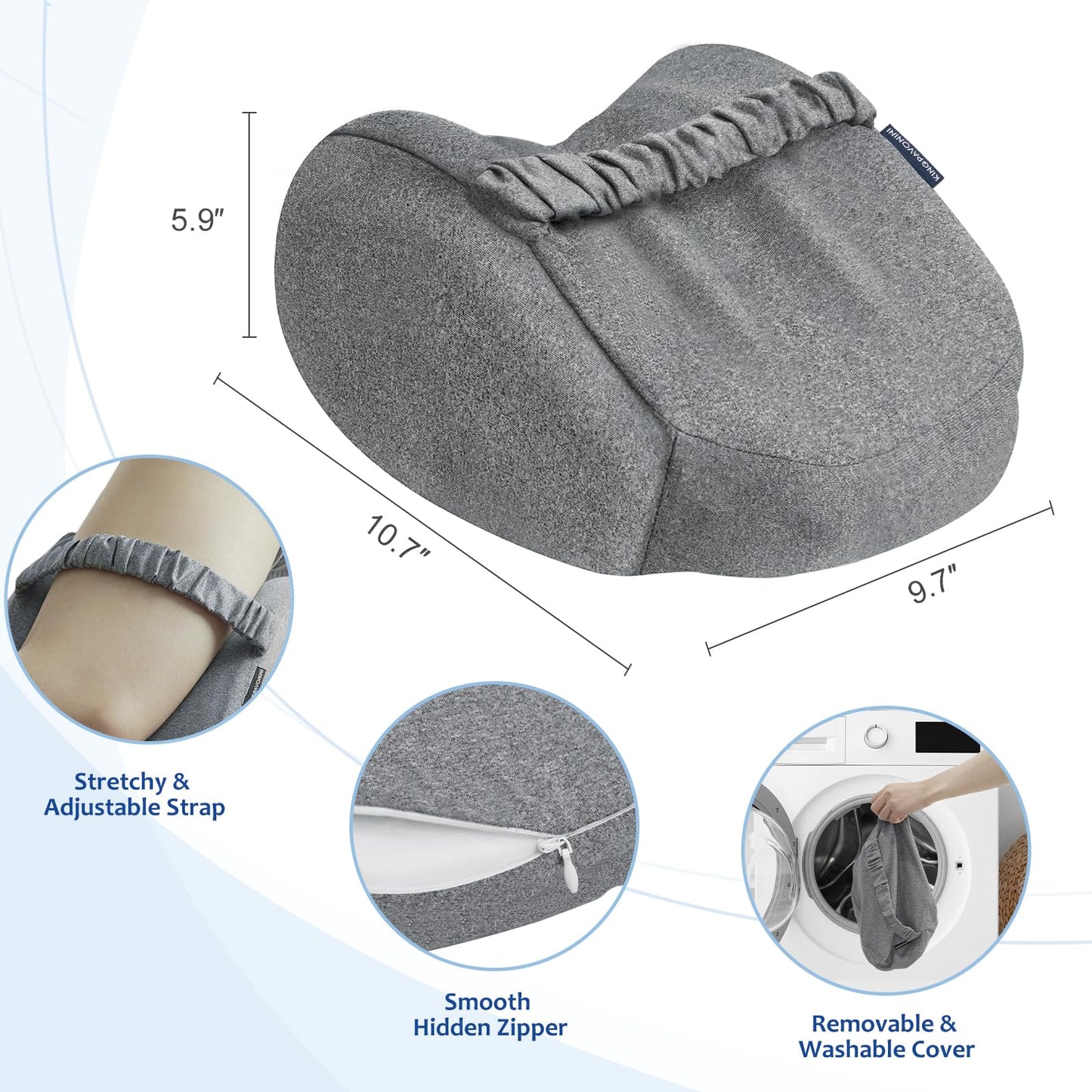 KingPavonini Cooling Knee Pillow for Side Sleepers Hip Pain, Memory Foam Leg Pillow for Side Sleeping with Strap, Ergonomic Hip Pillow for Spine Aligning, Back/Knee Pain, Sciatica, Pregnancy