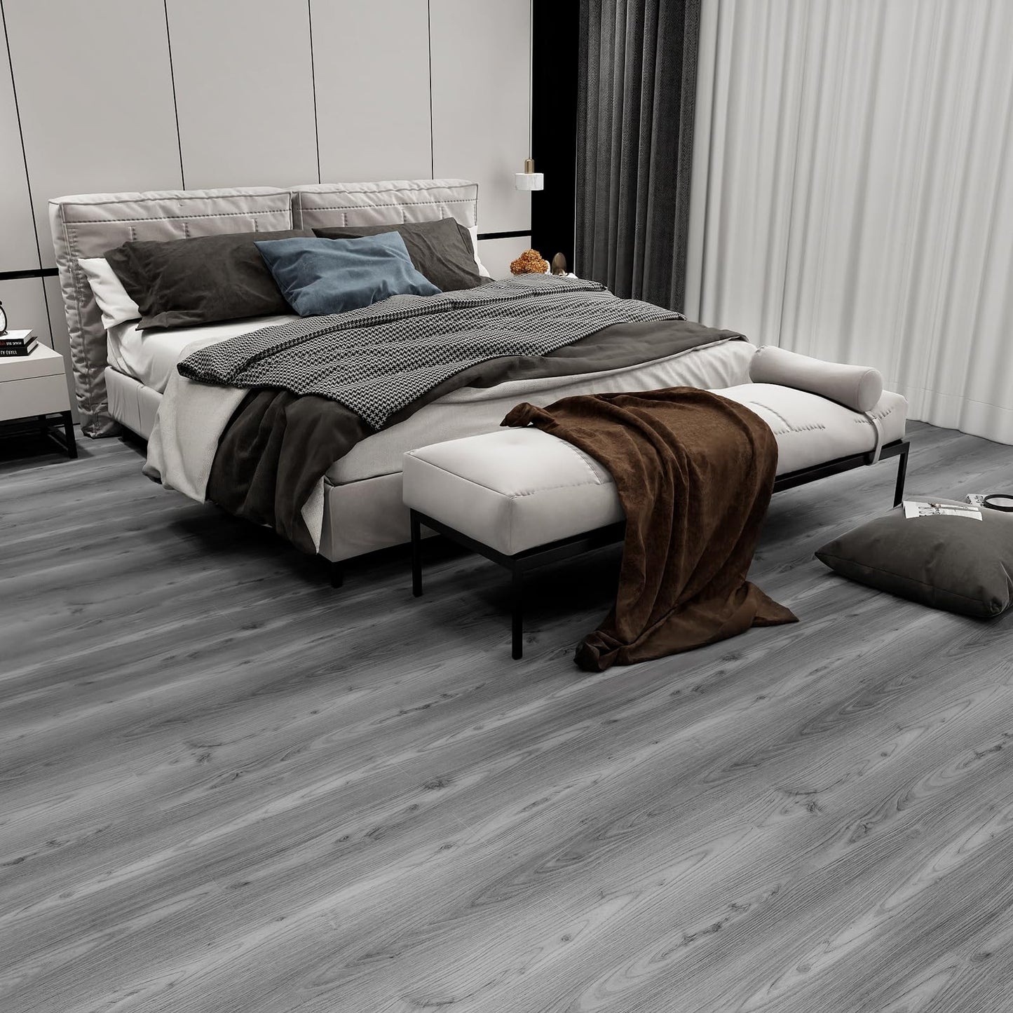 Grey Wood Peel and Stick Floor Tile, 36 Pack 54 Sq.Ft,(NO Sticky Residue Left) Vinyl Flooring Tiles Wood Plank, Self-Adhesive DIY Flooring for Bathroom,Bedroom, Living Room, (36" x 6") Nature Grey