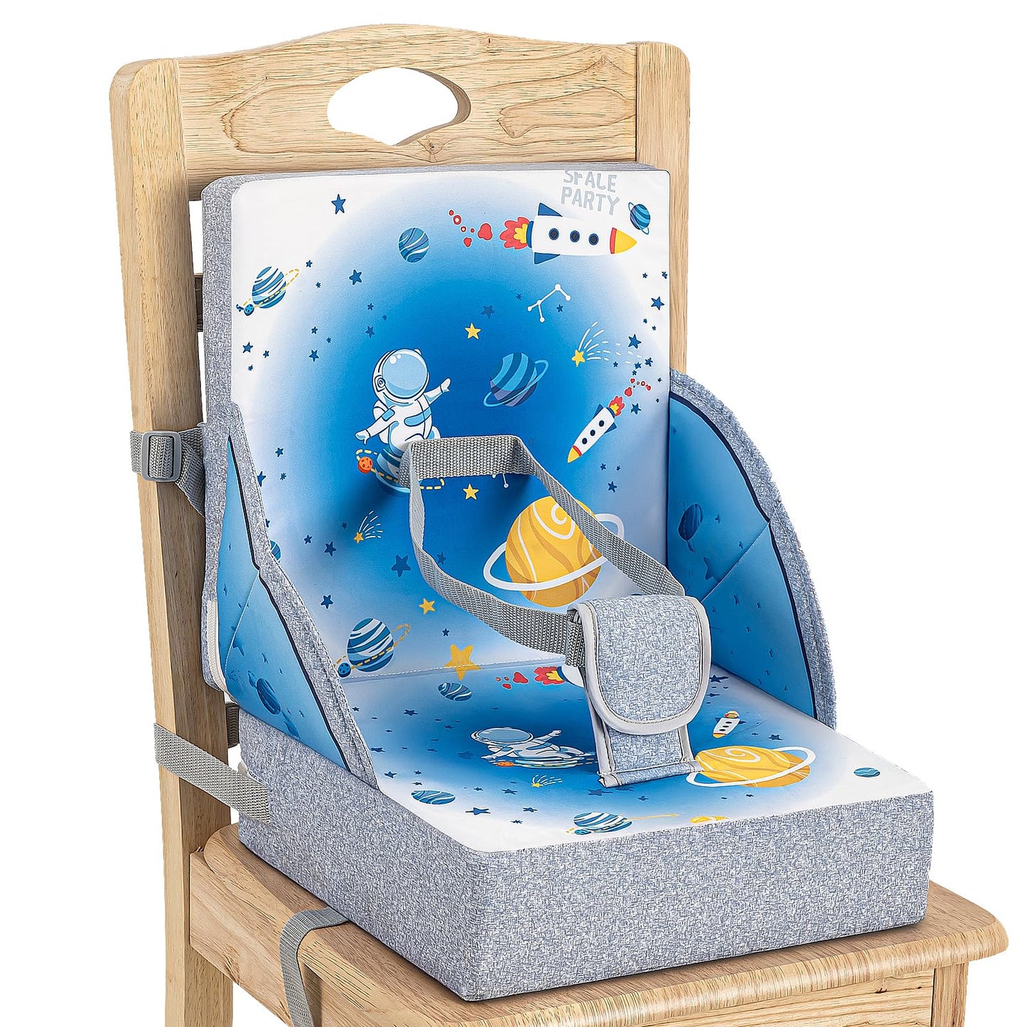 Toddler Booster Seat, Portable Baby Booster for Dining Table, Travel Toddler Chair with Adjustable Straps, Lightweight, Compact Design, Easy to Clean (Blue)