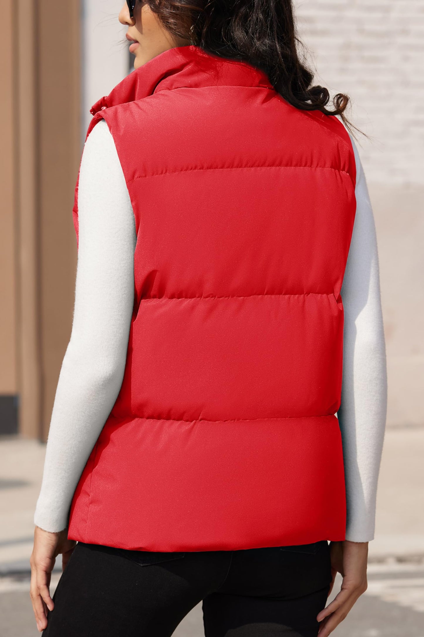 MAGCOMSEN Women Lightweight Down Vest Sleeveless Warm Puffy Quilted Puffer Vests Oversized Outerwear Fall Winter Jackets Water-Resistant Red