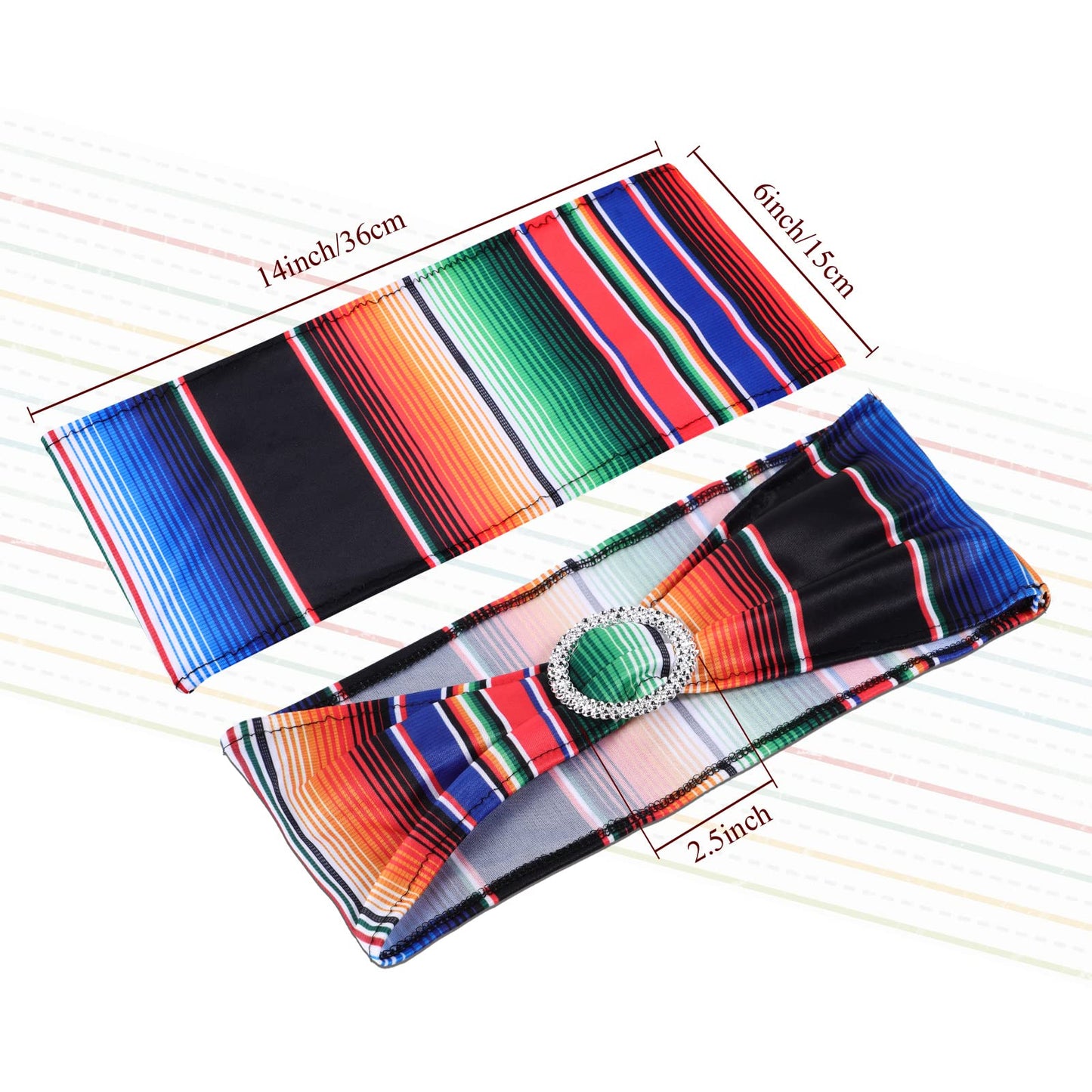 Newwiee 48 Pieces Mexican Theme Stretch Chair Sashes Dining Spandex Chair Sashes Bands with Buckle for Wedding Event Fiesta Party Favor Ceremony Reception Banquet Mardi Gras Decoration (Retro)