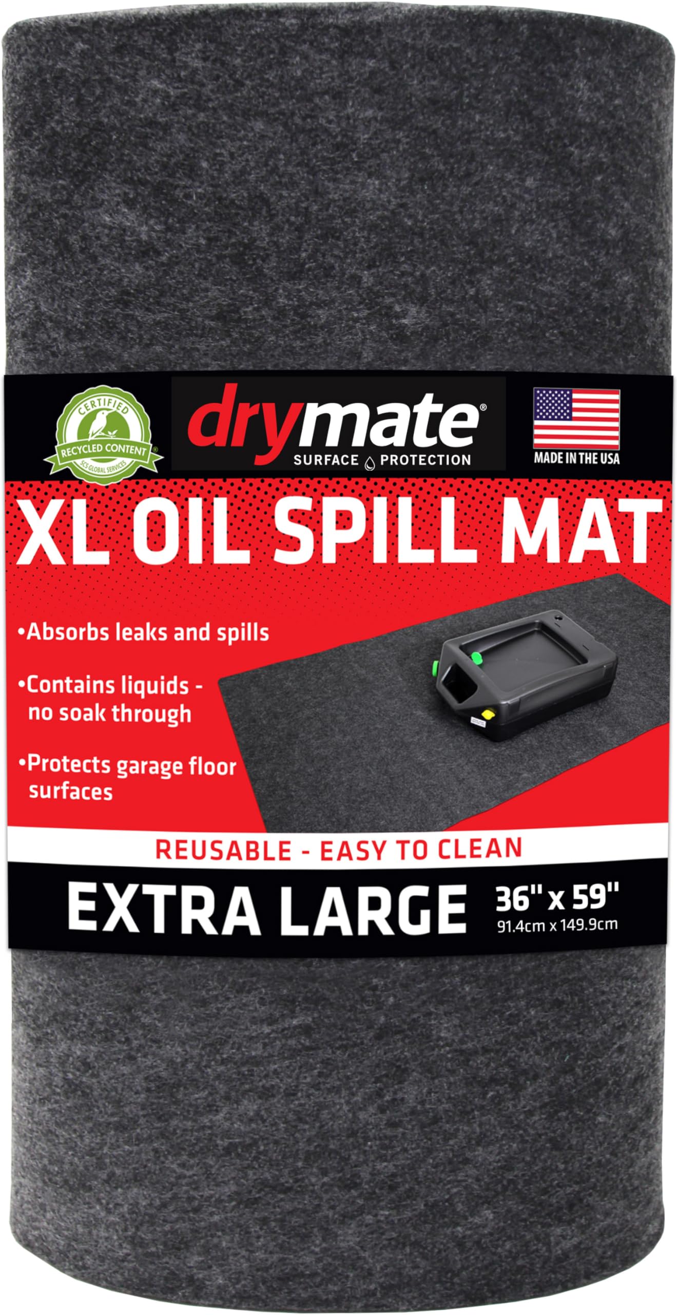 Drymate XL Oil Spill Mat (36" x 59") (2-Pack), Premium Absorbent Oil Pad, Reusable, Washable, Durable, Waterproof Backing Contains Liquids, Protects Garage Floor Surface (USA Made)