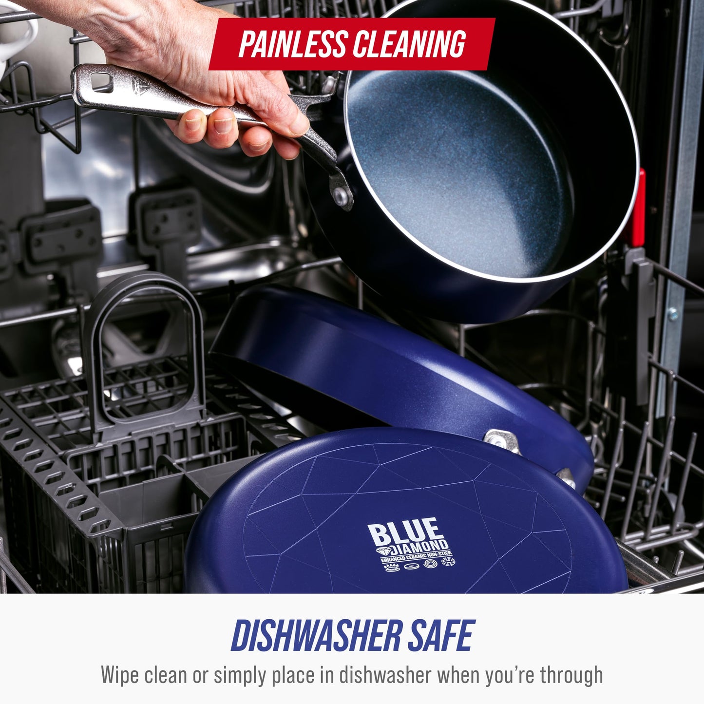 Blue Diamond 20 Piece Nonstick Cookware Set, Diamond Ceramic Pots & Pans, Dishwasher & Metal Utensil Safe, Non Toxic PFAS-Free, Kitchen Cooking Sauce & Saute Pans, Oven & Broiler to 600F, Blue