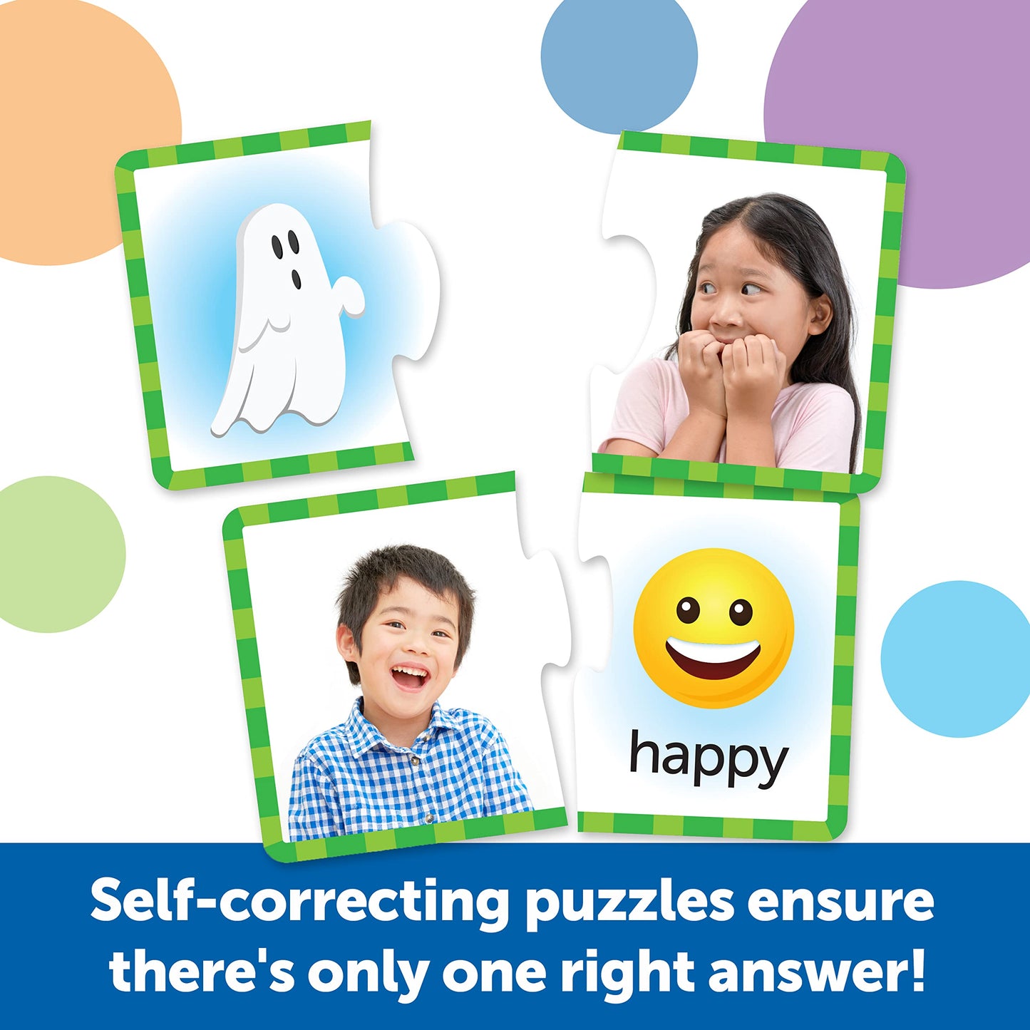 Learning Resources Feelings & Emotions Puzzle Cards, Social Skills, Autism Learning Materials, Speech Therapy Materials, Social Emotional Learning Toys and Games for Kids, 48 Pieces, Ages 3+
