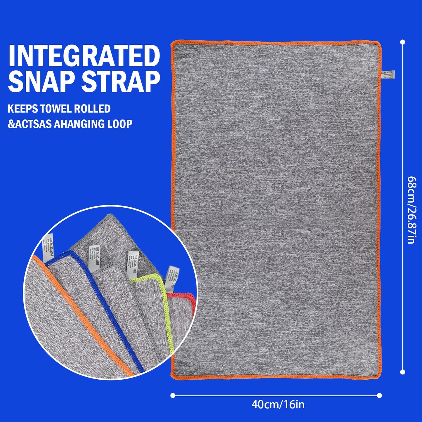 Vnoss Microfiber Quick Dry Gym Towel, Silver ION Odor-Free Absorbent Fiber, Fast Drying, Men & Women Workout Gear for Body Sweat, Working Out, Towels, 5 Pack,16 * 26.8Inch