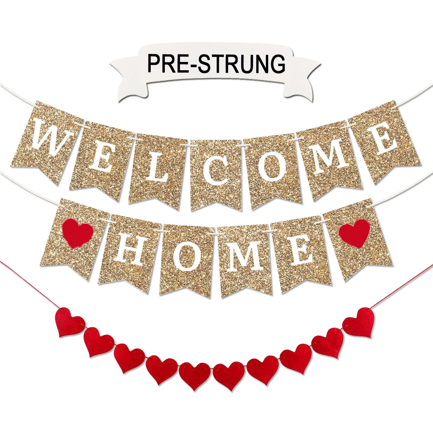Gold Welcome Banner - Home Decoration, Ready to Hang - Housewarming & Military Commemorations - 8 ft Strand