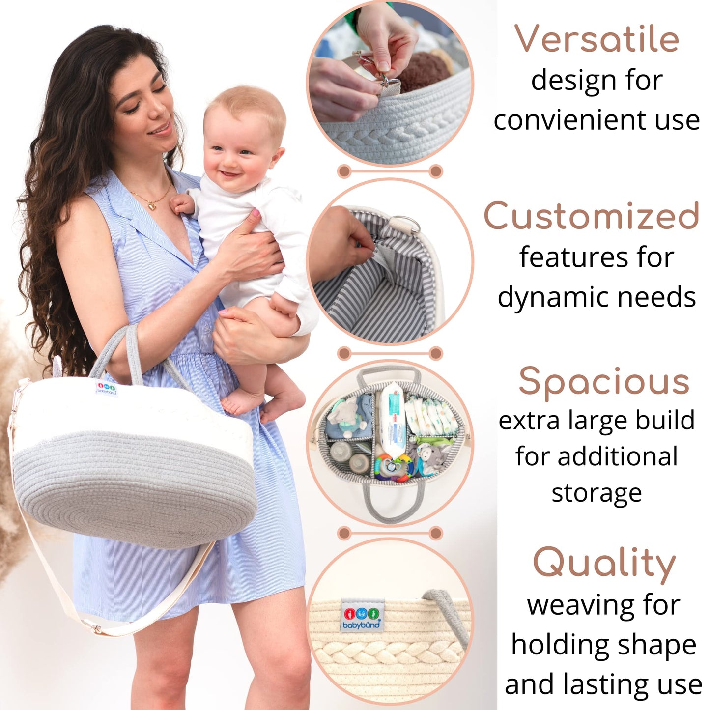 Extra Large Baby Diaper Caddy Organizer - Portable Rope Nursery Basket for Changing Table Storage - Baby Essentials Organizer for Diapers, Wipes, and More