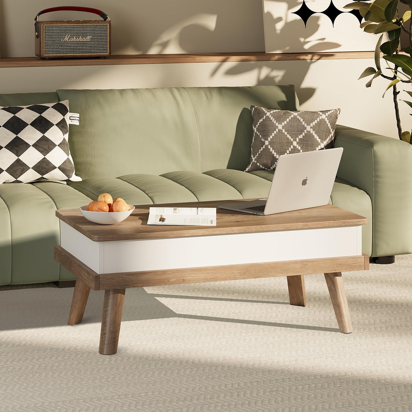 Meilocar Wood Coffee Table, Lift Top Coffee Table with Hidden Compartment, Living Room Reception Room, 39.4in L, Ivory