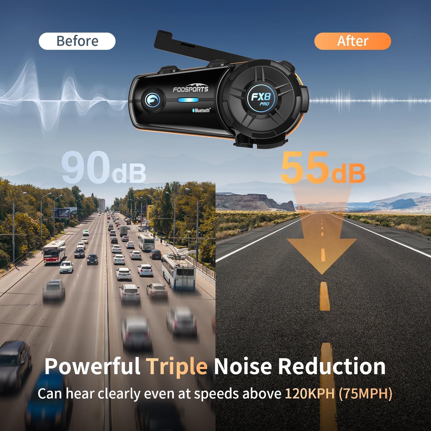 Fodsports FX8 Pro Motorcycle Communication Systems with Customized HRSQS Speakers, Dual-Chip Audio Multitasking, One-Click Fast Pairing, Music Sharing, FM 10 Riders Group Intercom, 2 Pack