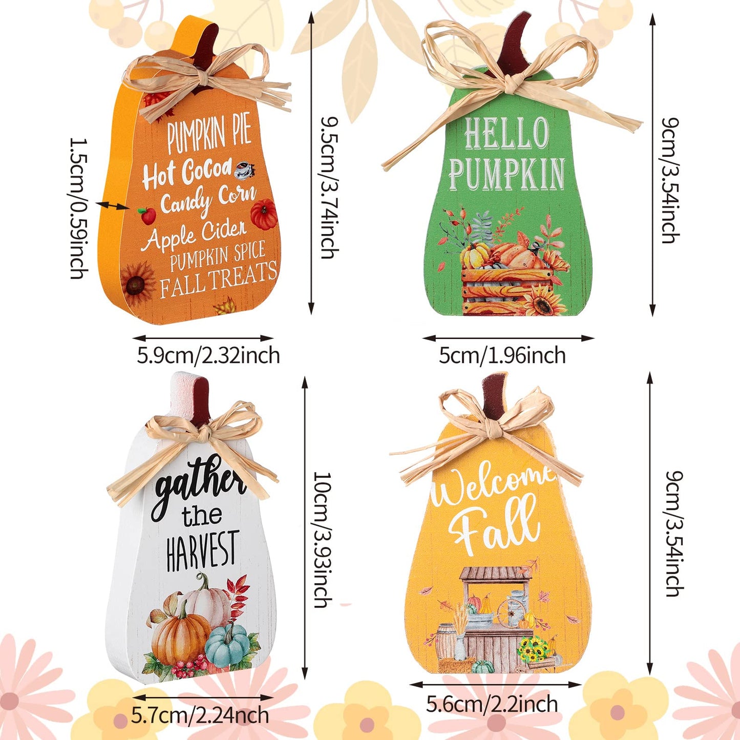 4 Pieces Fall Decorations Mini Tiered Tray Decor Thanksgiving Pumpkins Table Centerpiece Welcome Tabletop Sign Rustic Wood Kitchen Signs for Home Autumn